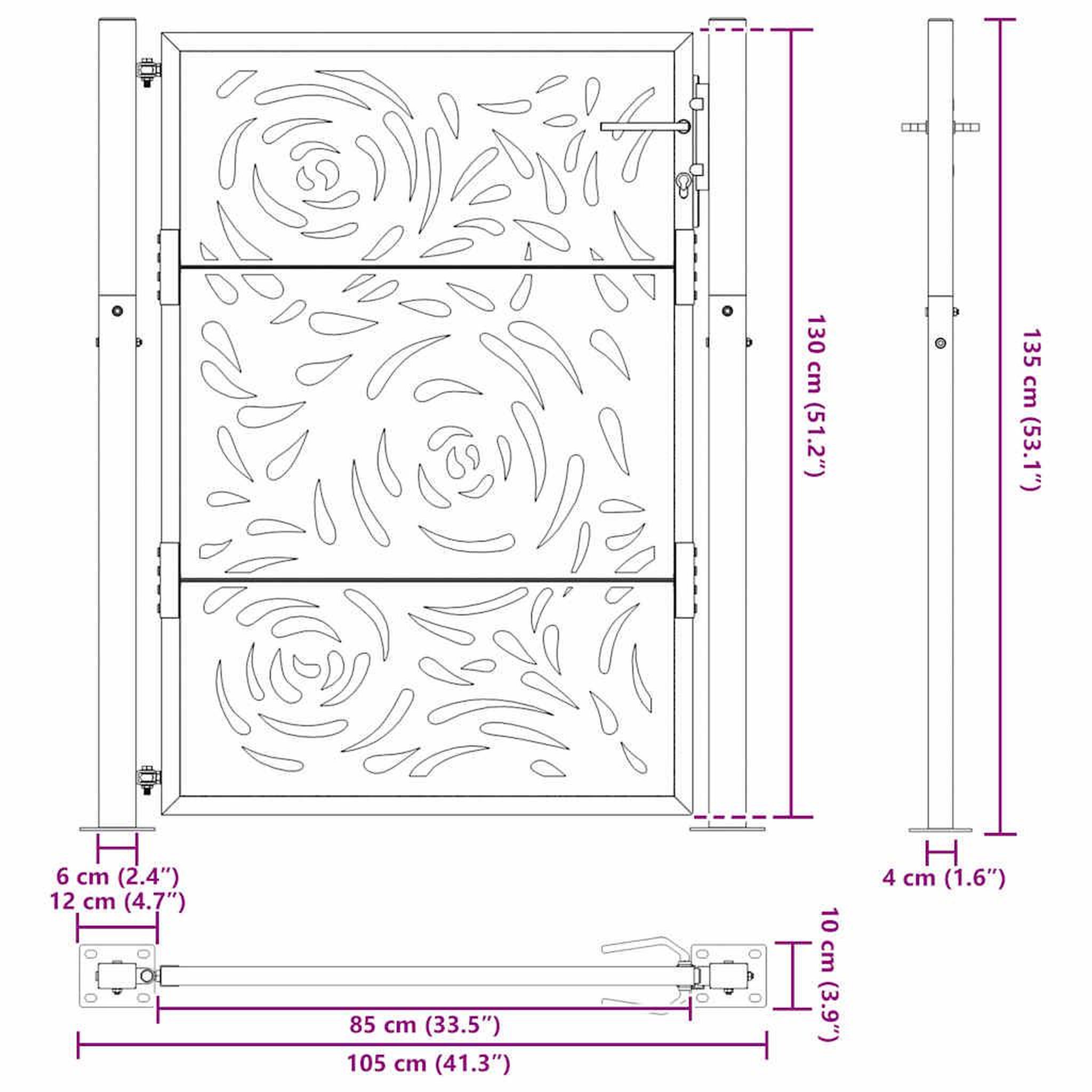 Voir la diapositive 6 : VIDAXL Portail de jardin noir 105x130 cm acier conception de flamme