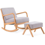 Voir la diapositive 1 : CONCEPT USINE Rocking Chair + pouf scandinave en bois et tissu gris HOLMES