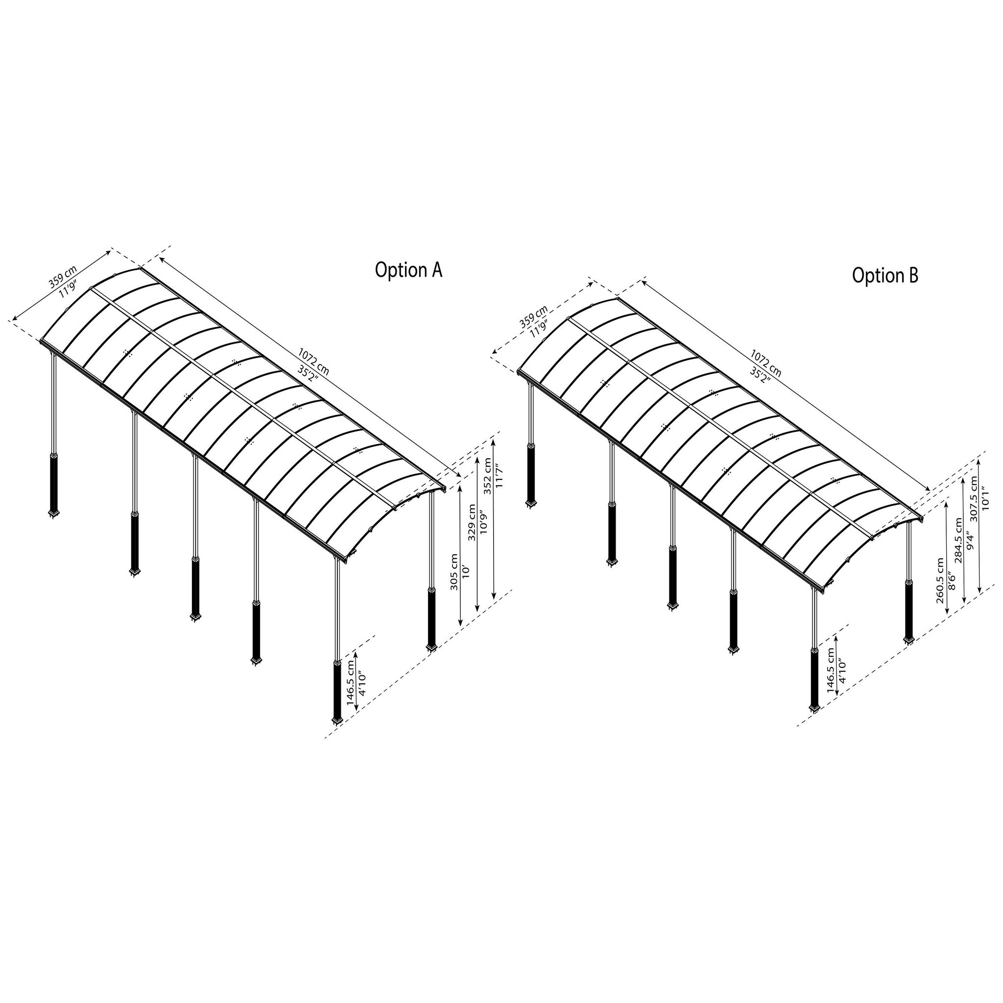 Voir la diapositive 3 : Canopia by PALRAM Carport en alu ARCADIA ALPINE 10600 - 33,3 m² - gris