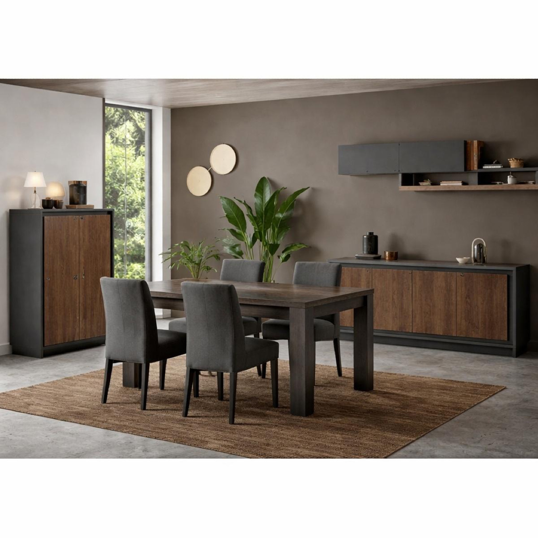 Voir la diapositive 4 : JLC KREATION Buffet bas contemporain 4 portes gris lave et noyer YORI