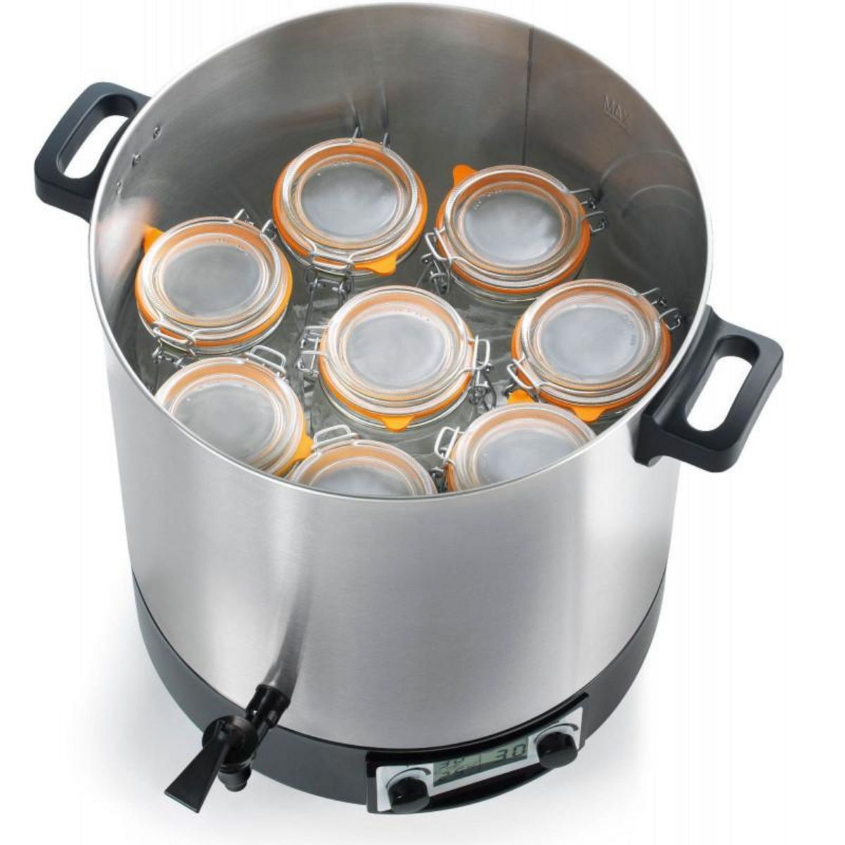 Kitchen chef Stérilisateur de bocaux électrique cuve inox avec écran lcd robinet et minuteur 31l 2000w - kcpst31lcd.ix