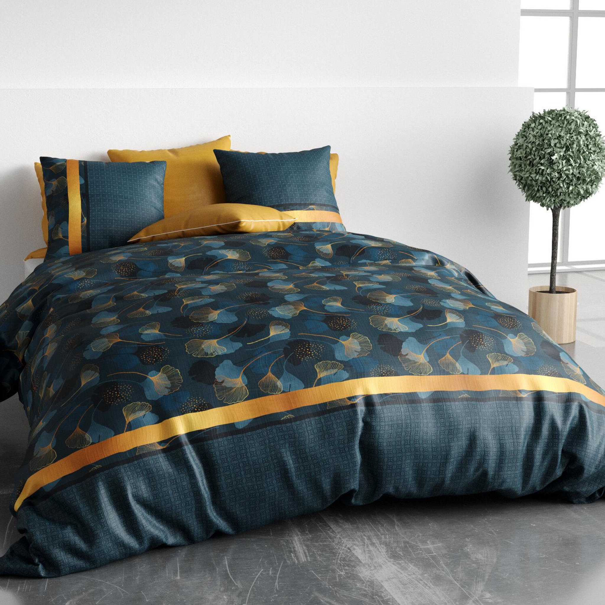 Voir la diapositive 5 : ATELIER DU COTON Parure housse de couette 100% coton 57fils ginko