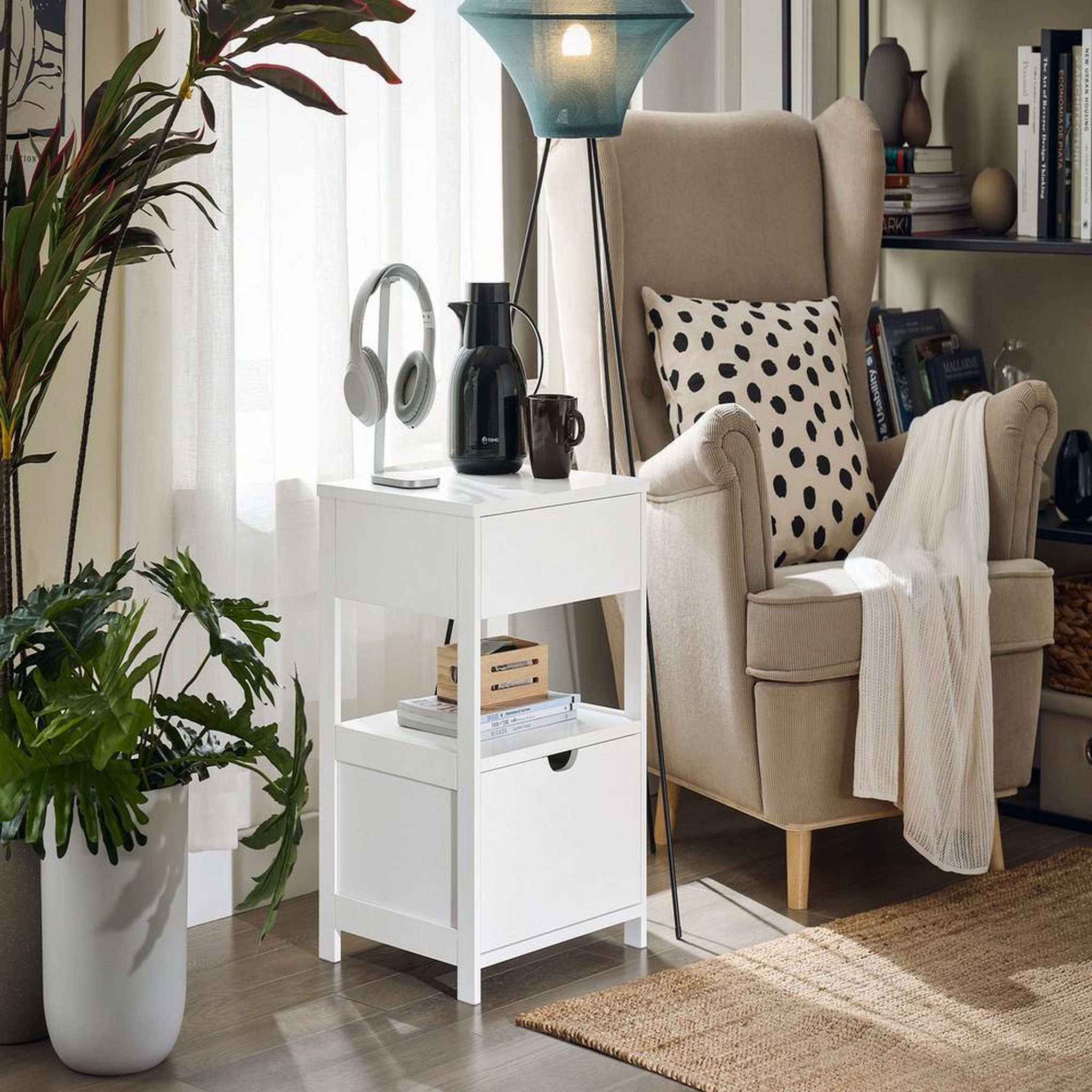 Voir la diapositive 2 : SOBUY SoBuy - Table De Chevet à deux tiroirs - Blanc - 45x38x55cm - Minimaliste - FRG258-II-W