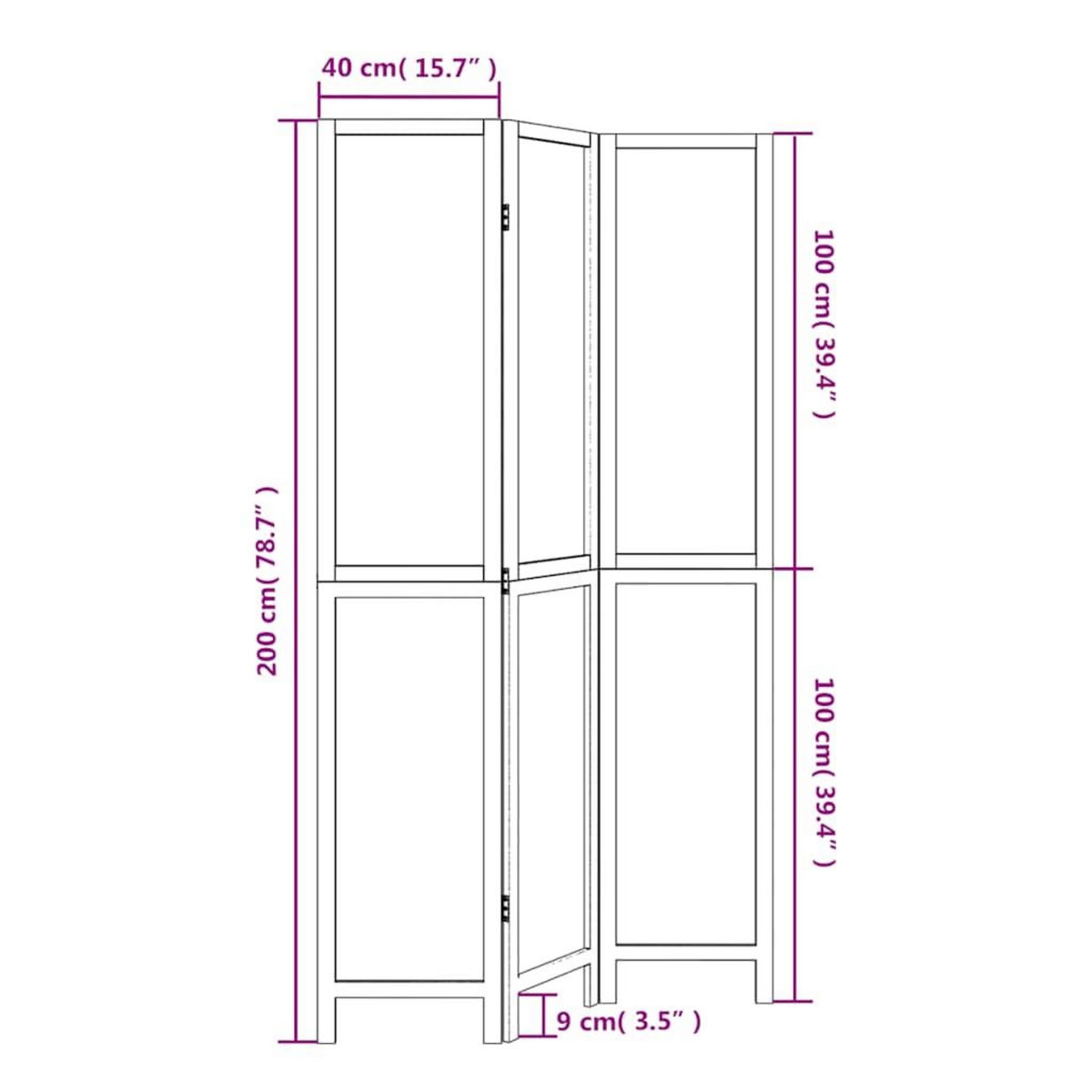 VIDAXL Cloison de separation 3 panneaux blanc bois de paulownia massif