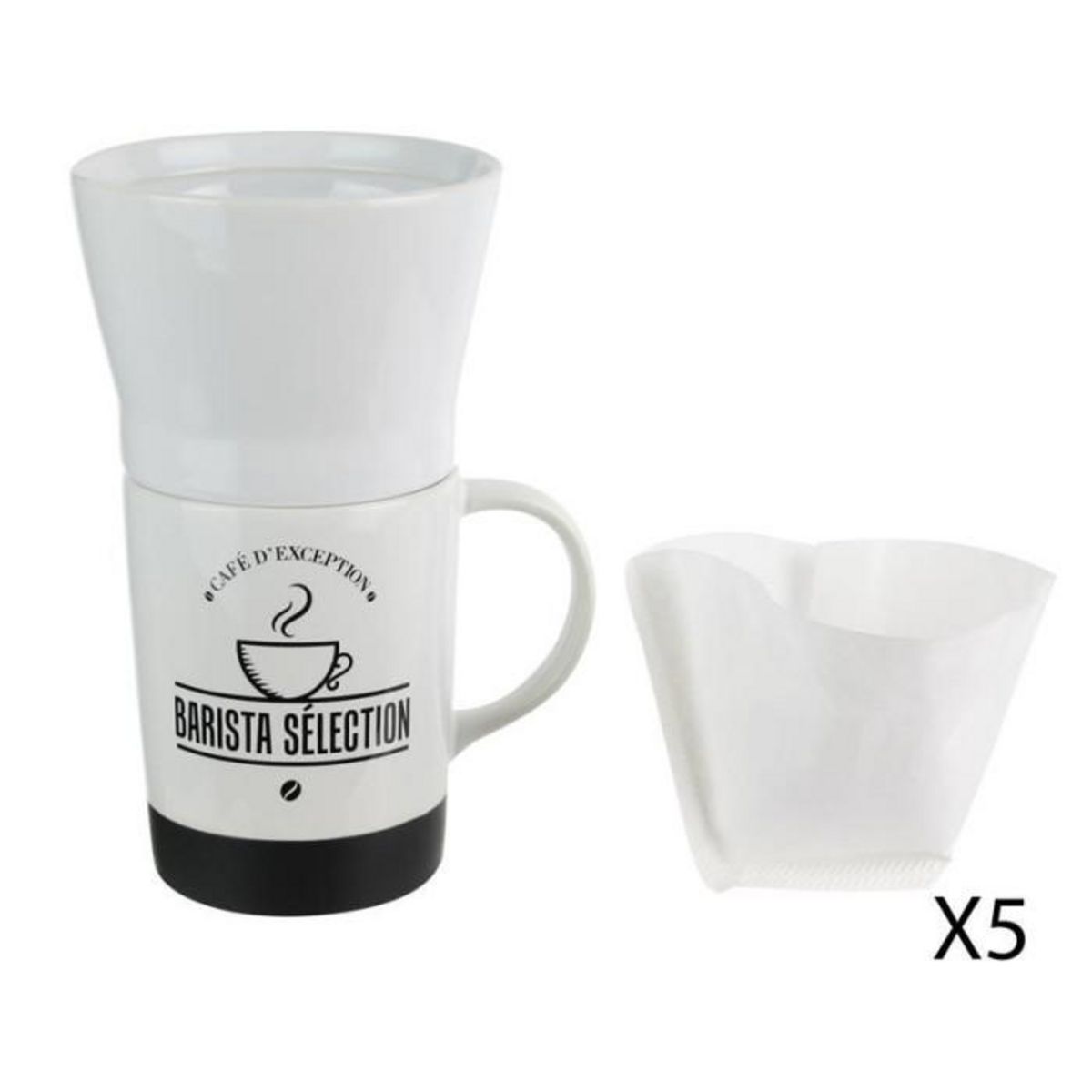 Paris Prix Mug avec Porte Filtre & Filtres  Barista  18cm Blanc