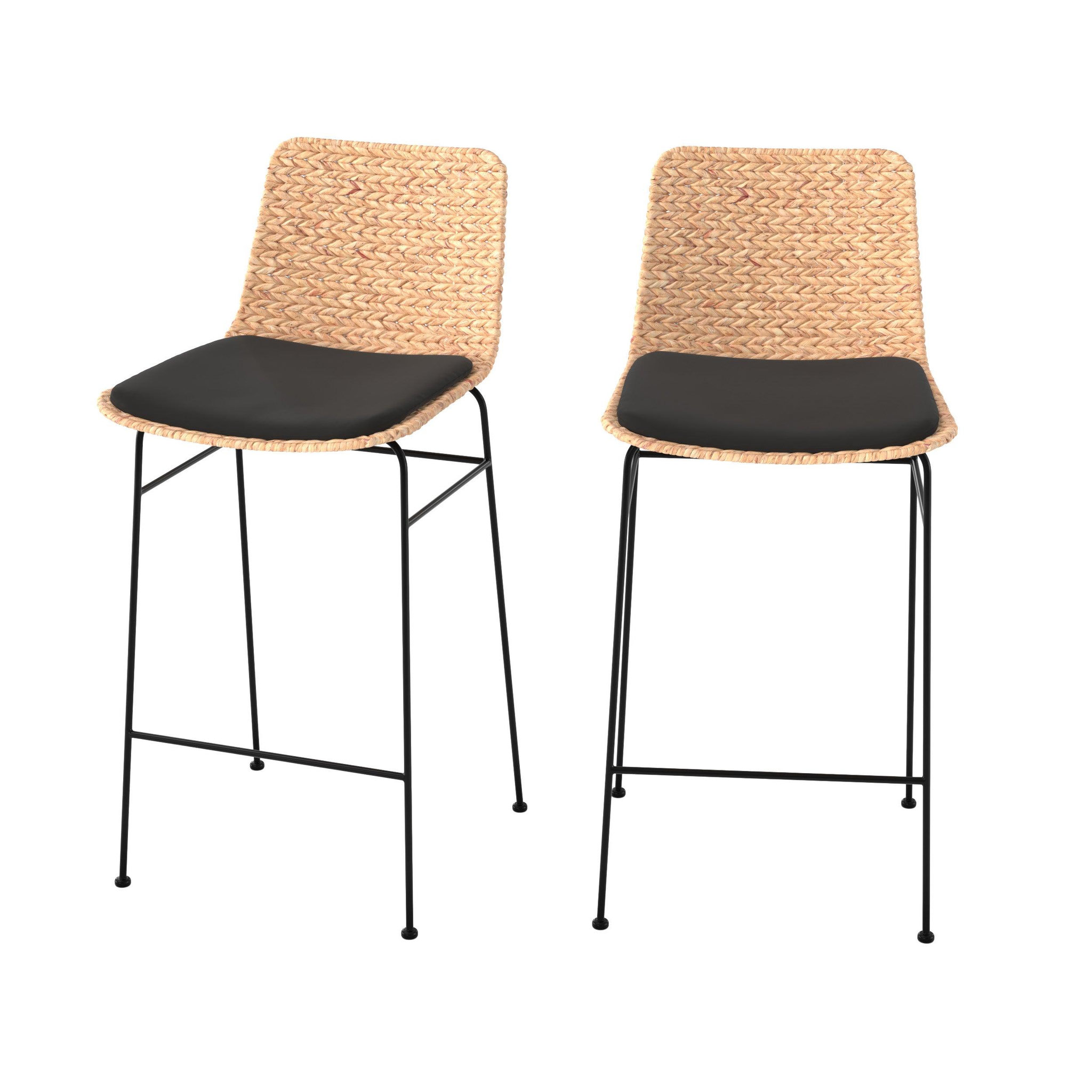 MAISON PAVANE Lot de 2 chaises pour îlot central 66 cm en matière naturelle et noir-faro