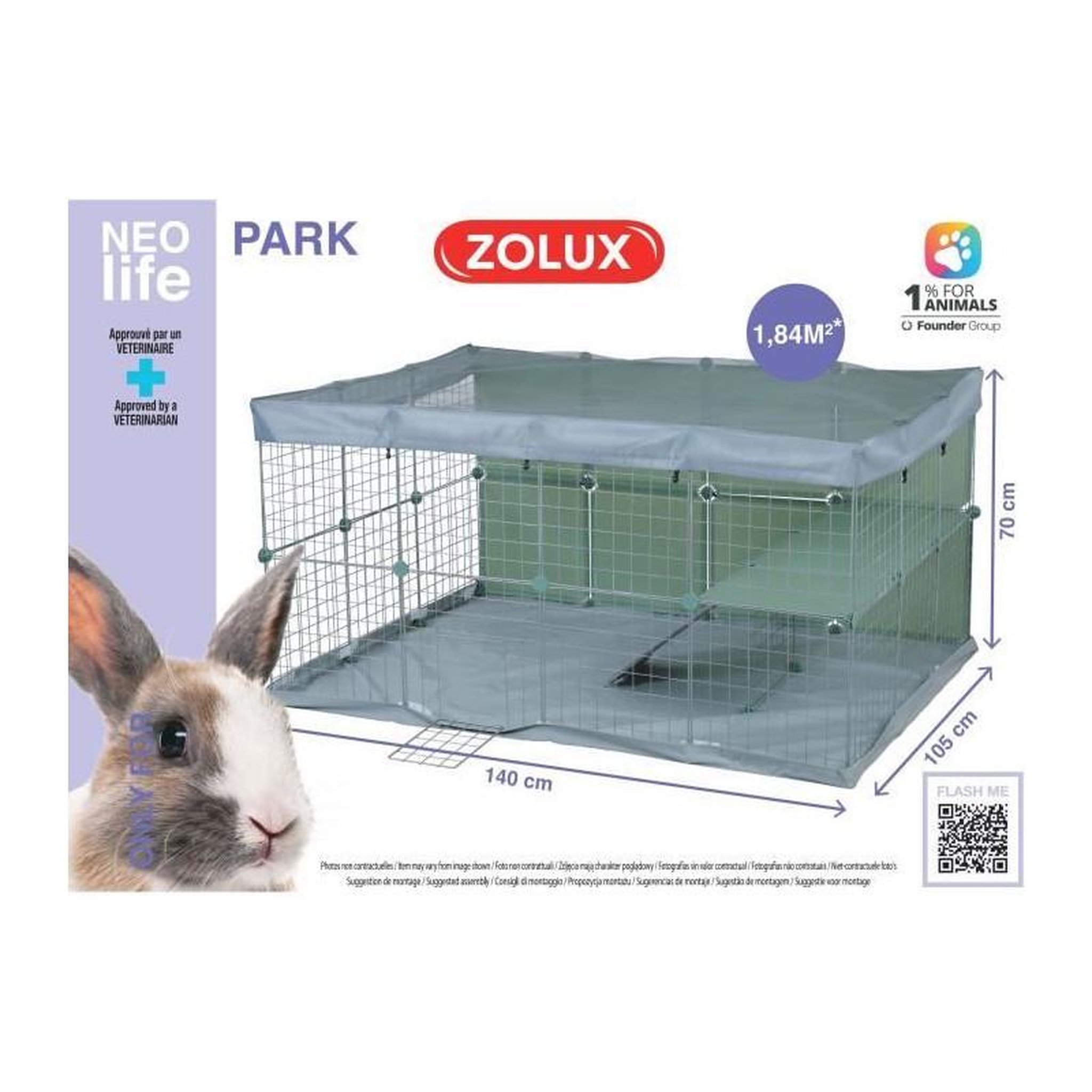 Voir la diapositive 2 : Zolux Enclos modulable - ZOLUX - Neo park - Parc pour petits animaux - Lapins - 140X105X70 - 1,84 m²