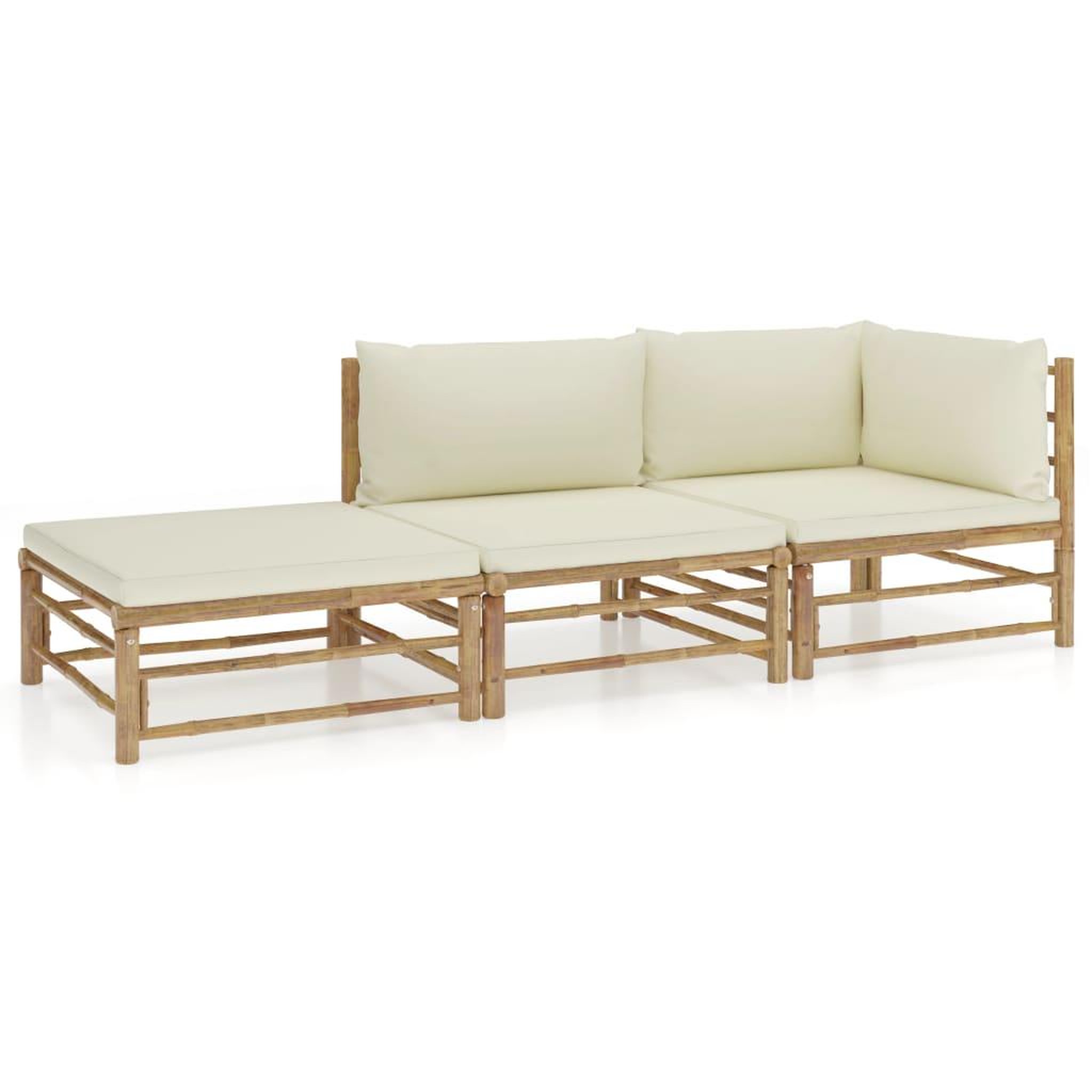 VIDAXL Salon de jardin 3 pcs avec coussins blanc creme bambou
