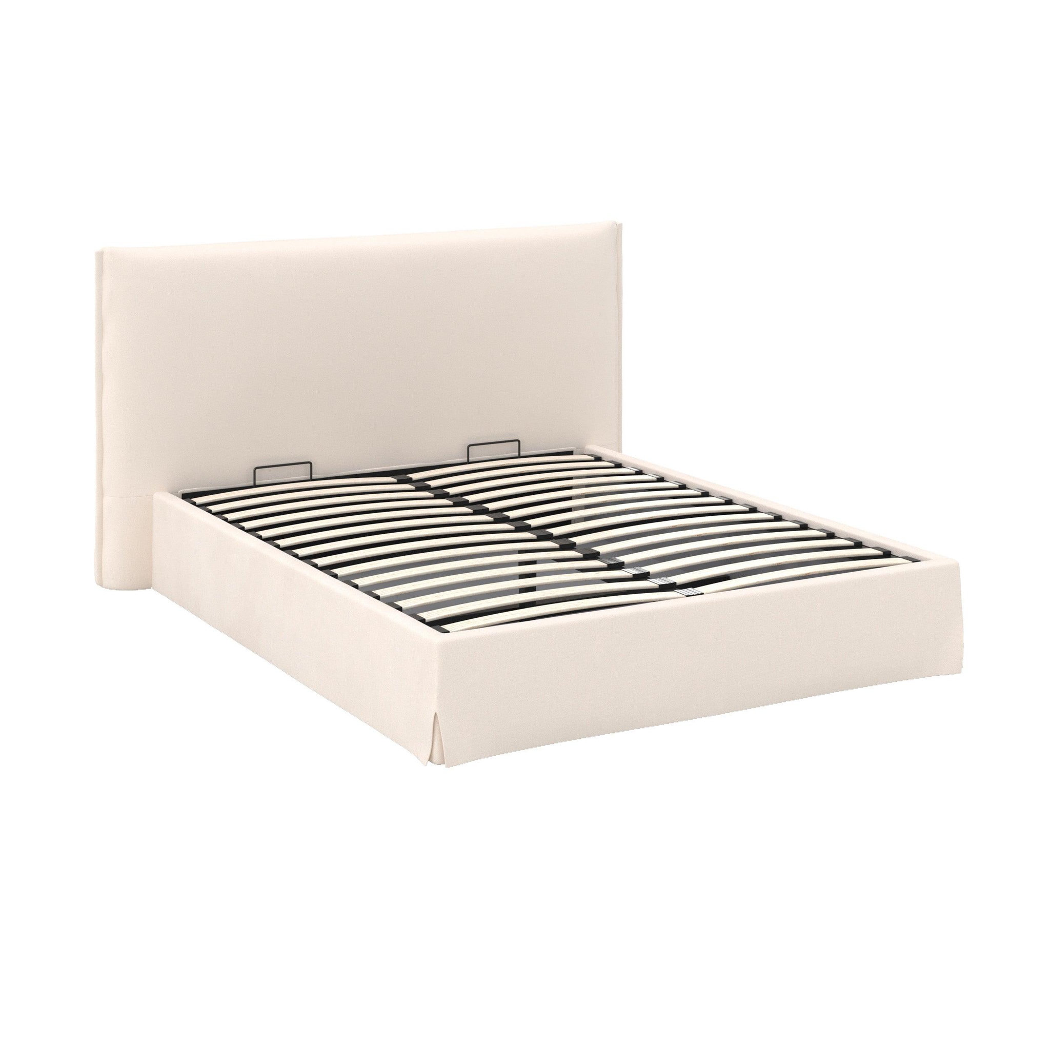 MAISON PAVANE Lit coffre 160x200 cm en tissu blanc déhoussable-safia
