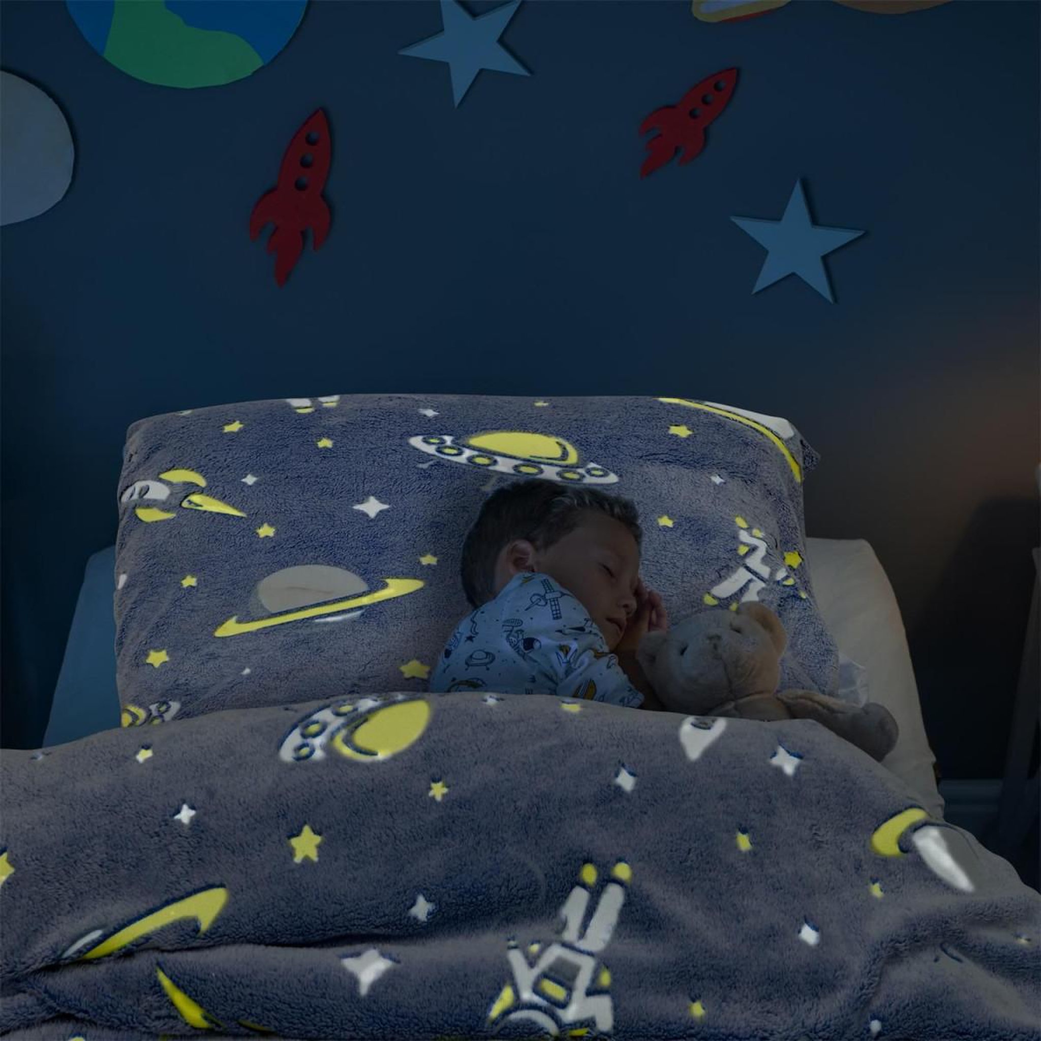 Voir la diapositive 4 : HOME DECO KIDS Parure de Lit 2 Pièces  Phosphorescent  140x200cm Bleu
