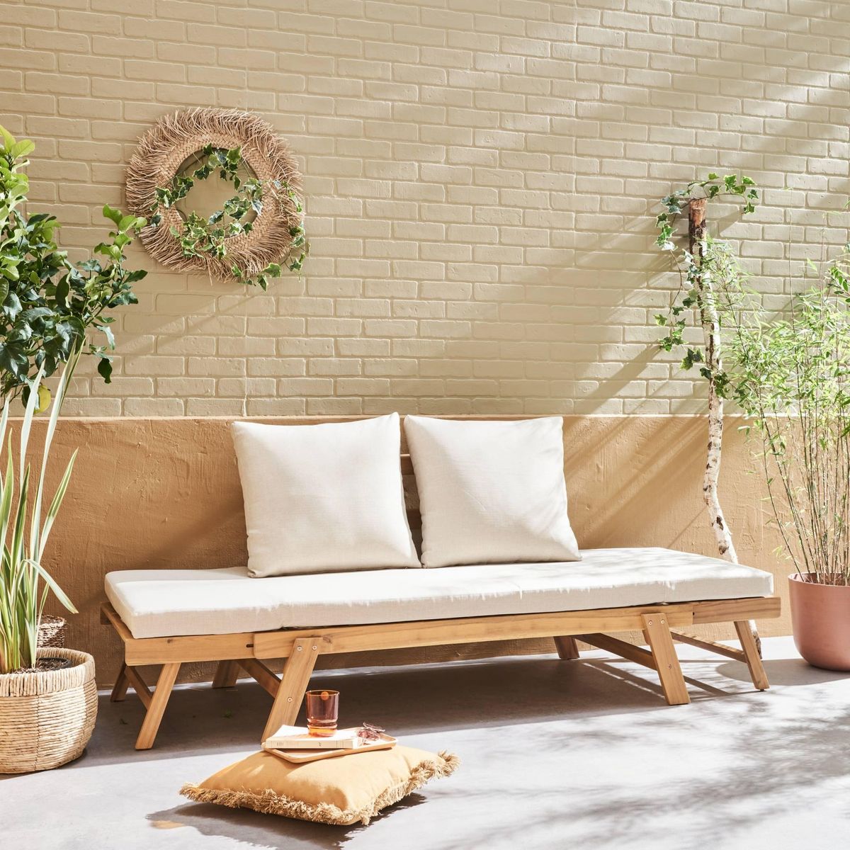 SWEEEK Banquette de jardin bois d'acacia 2/3 places JALANCE 155 / 200 x 72 x 74.5cm