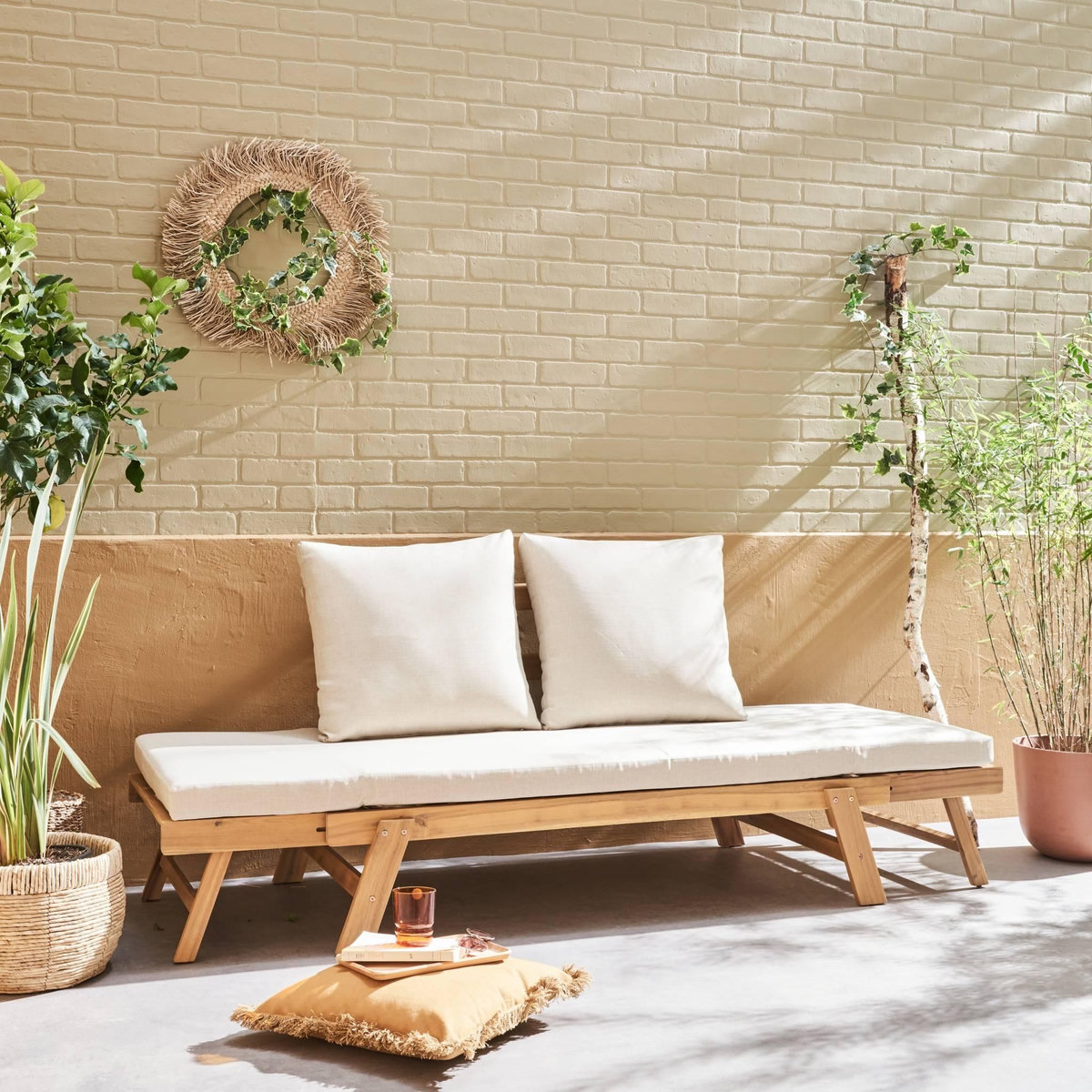 SWEEEK Banquette de jardin bois d'acacia 2/3 places JALANCE 155 / 200 x 72 x 74.5cm