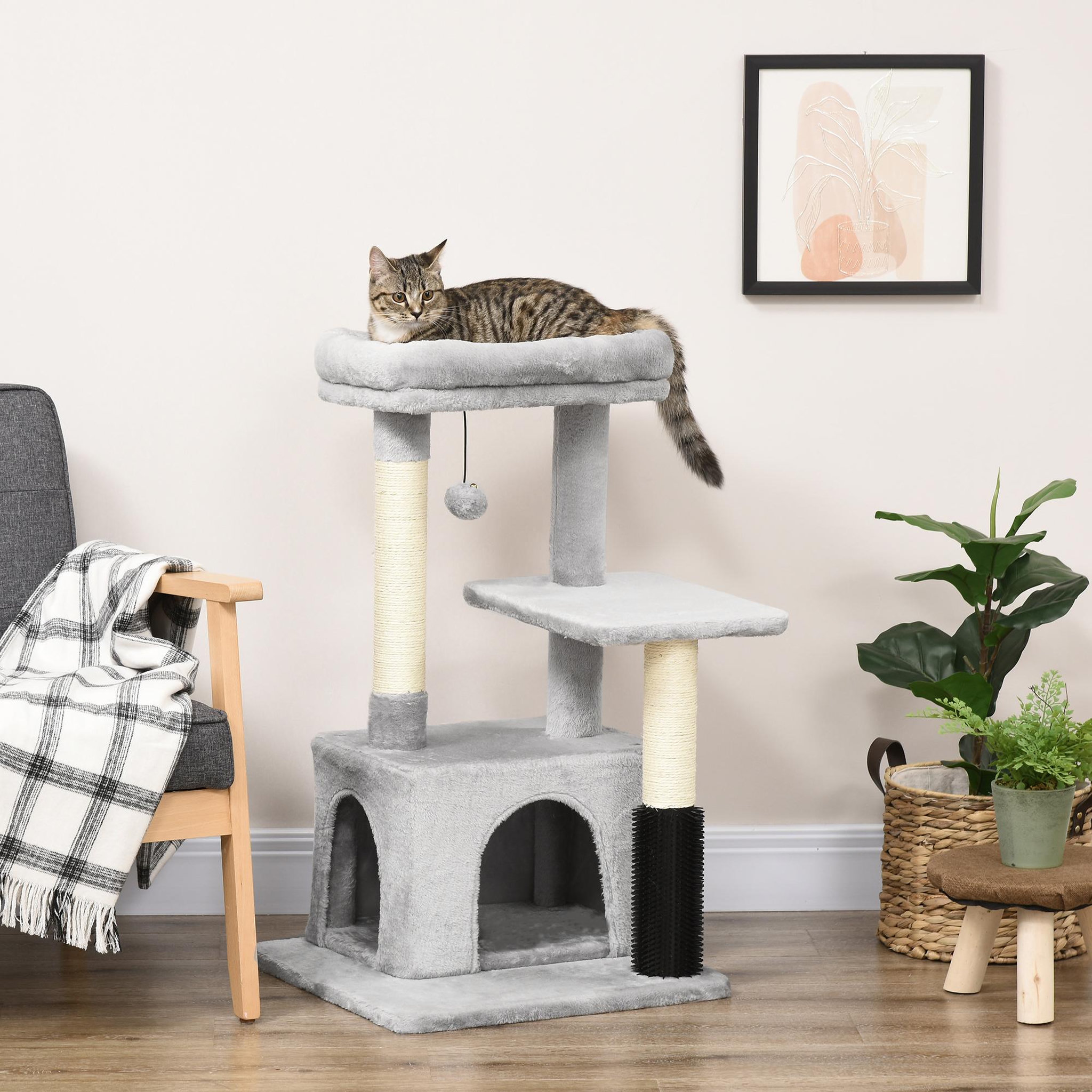 Voir la diapositive 2 : PAWHUT Arbre à chat griffoirs sisal naturel et massant grande niche plateforme panier jeu boule suspendue peluche gris