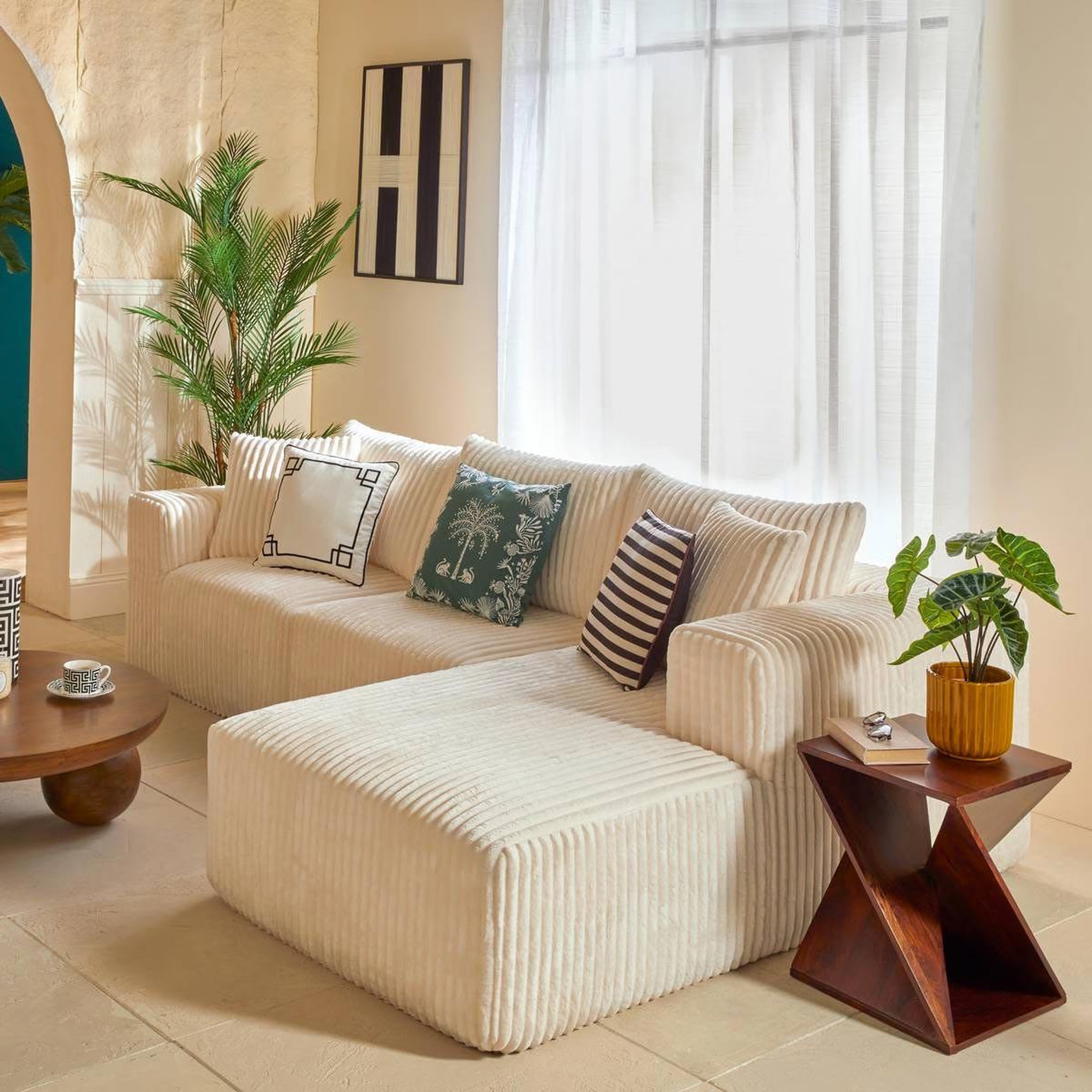 Voir la diapositive 3 : ATMOSPHERA Canapé d'angle côtelé  solka  254cm ivoire