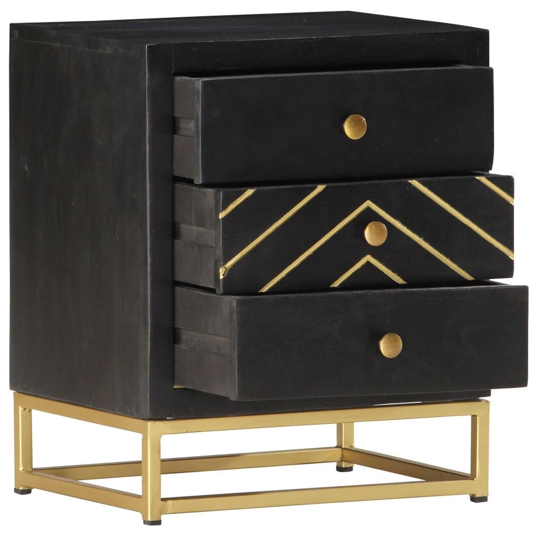 Voir la diapositive 3 : VIDAXL Table de chevet noir et dore 40x30x50cm bois de manguier massif