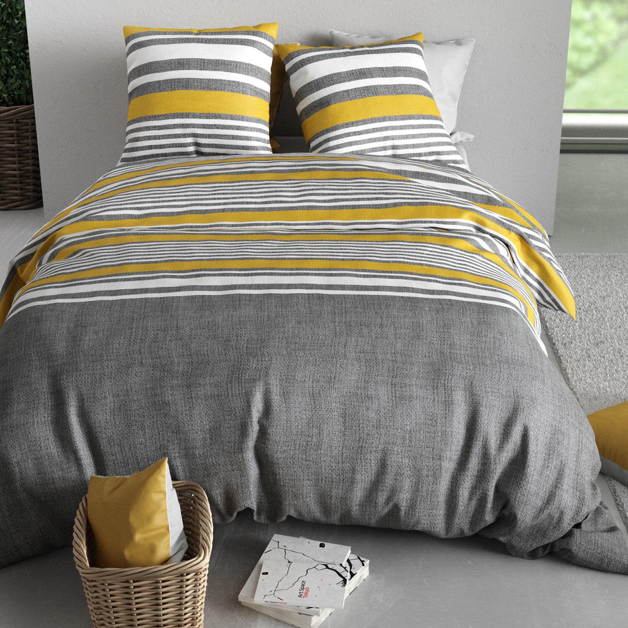 Voir la diapositive 3 : ATELIER DU COTON Parure housse de couette imprimée 100% coton 57fils studt