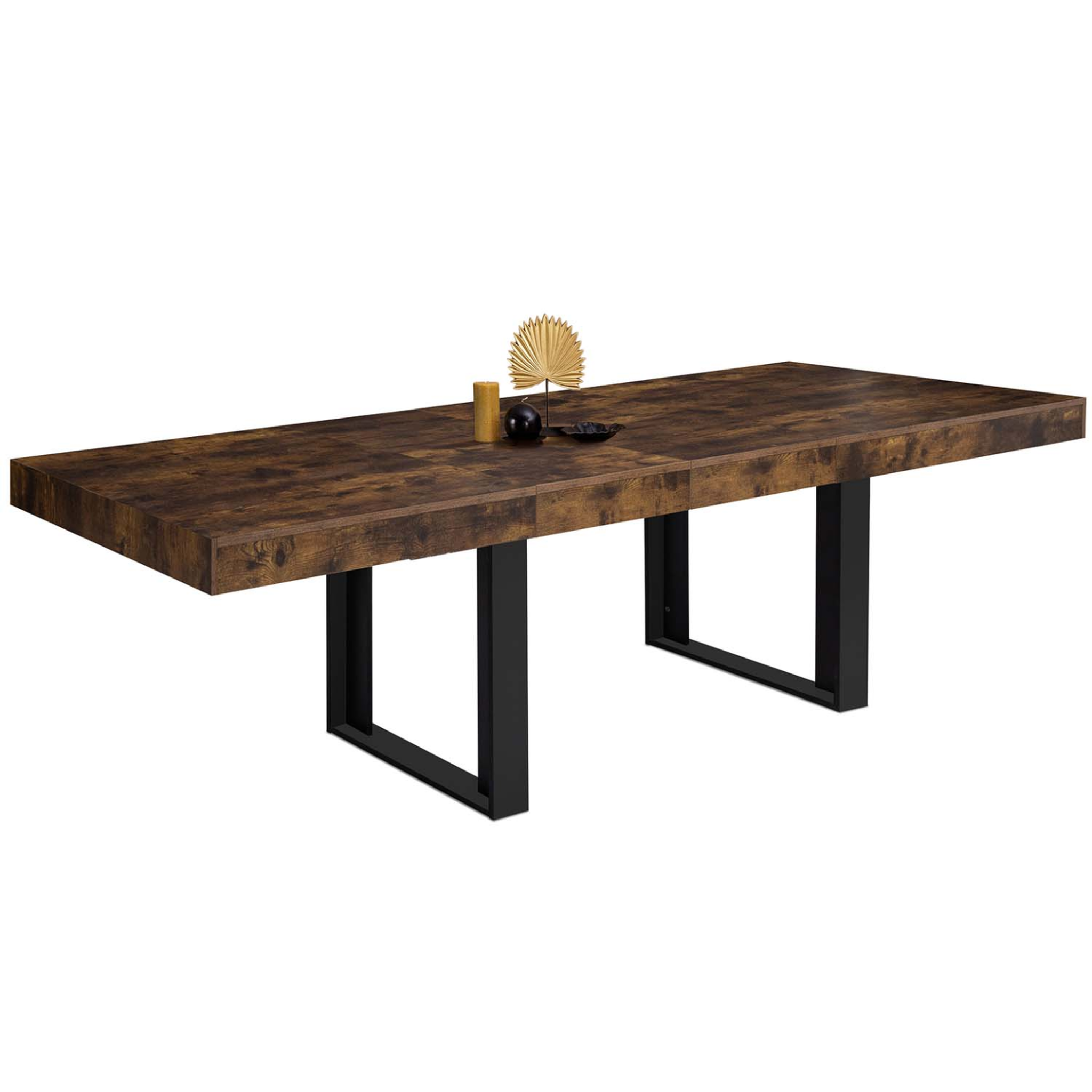 ID MARKET Table à manger extensible rectangle phoenix 6-12 personnes bois effet vieilli et noir 200-300 cm