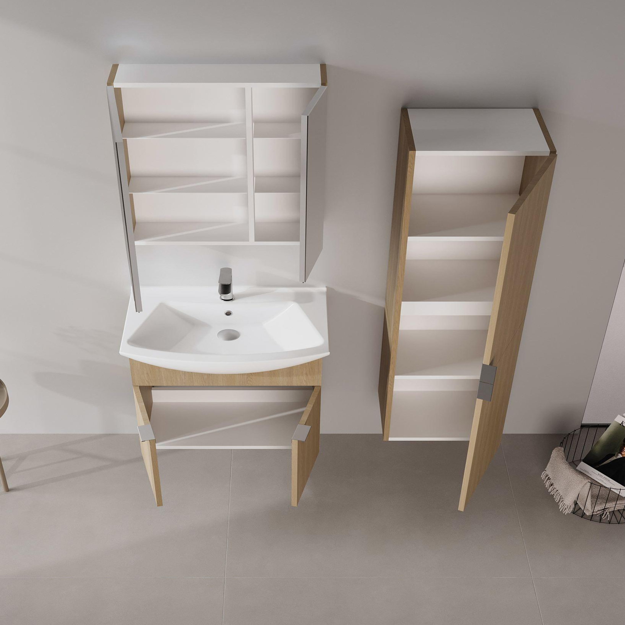 Voir la diapositive 3 : Habitat et Jardin Meuble avec simple vasque et miroir  Purus 65  - 65 x 50 x 58 cm - Oak