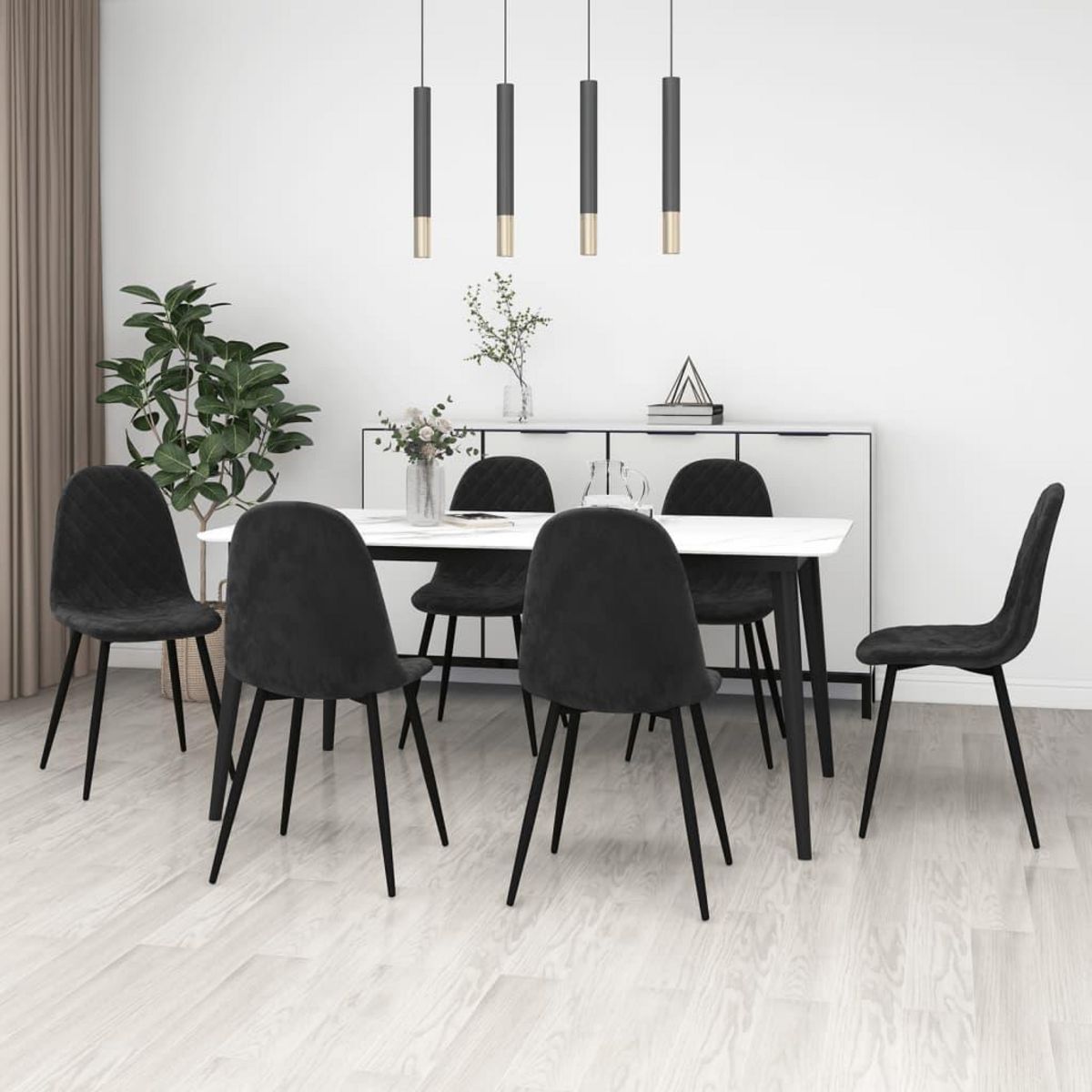 VIDAXL Chaises a manger lot de 6 noir velours