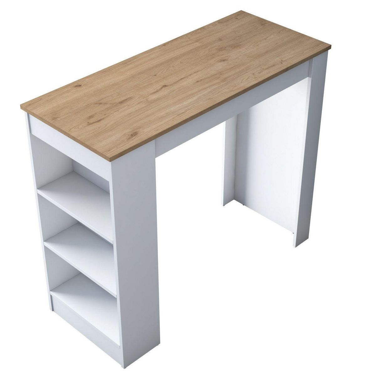 TOILINUX Table de bar avec niches de rangements en bois - Marron et blanc