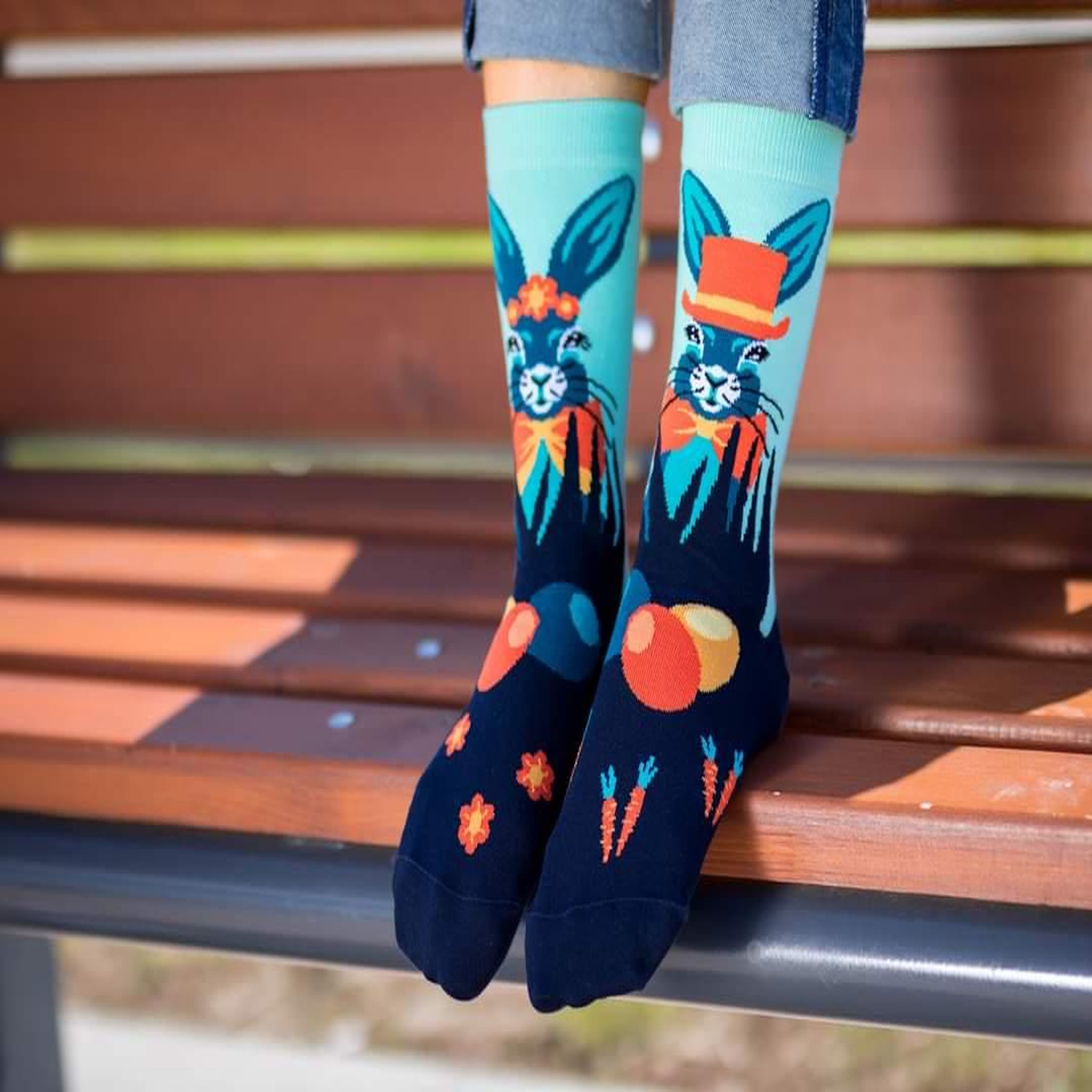 Voir la diapositive 5 : PIRIN HILL Chaussettes arty lapins de pâques - bleues & menthes