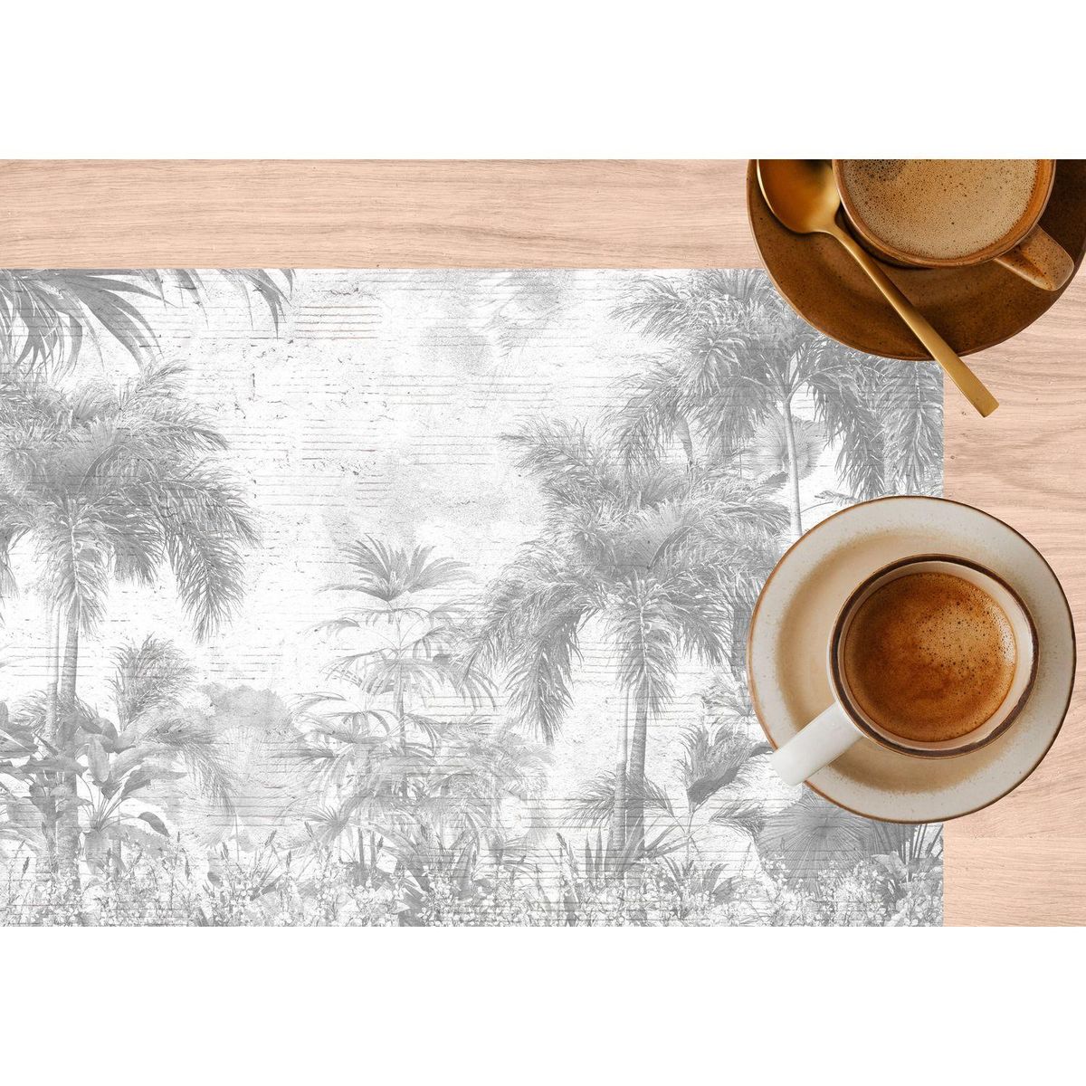 HABITABLE Lot de 2 sets de table motifs jungle SAGE - 28 x 43 cm - Gris et blanc