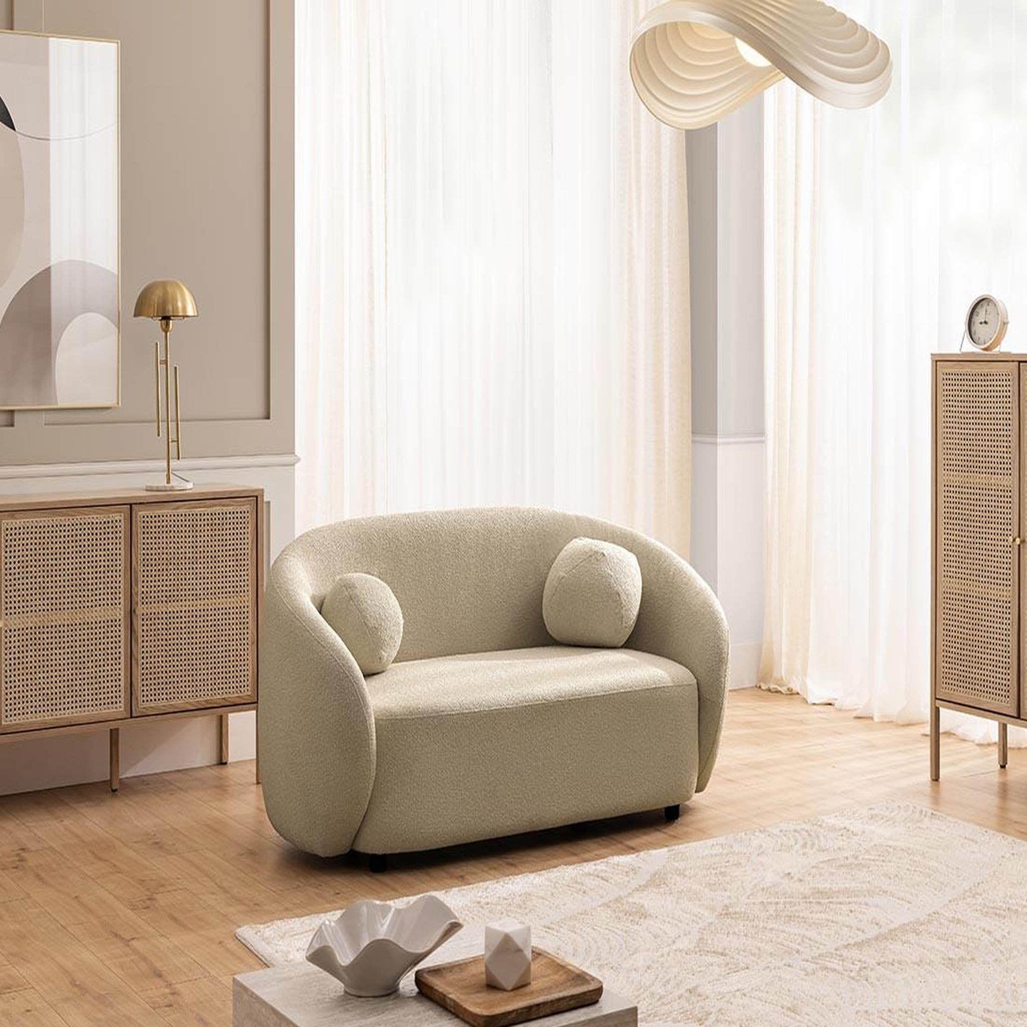 Voir la diapositive 3 : BEST MOBILIER Flore - canapé droit 2 places en tissu bouclette