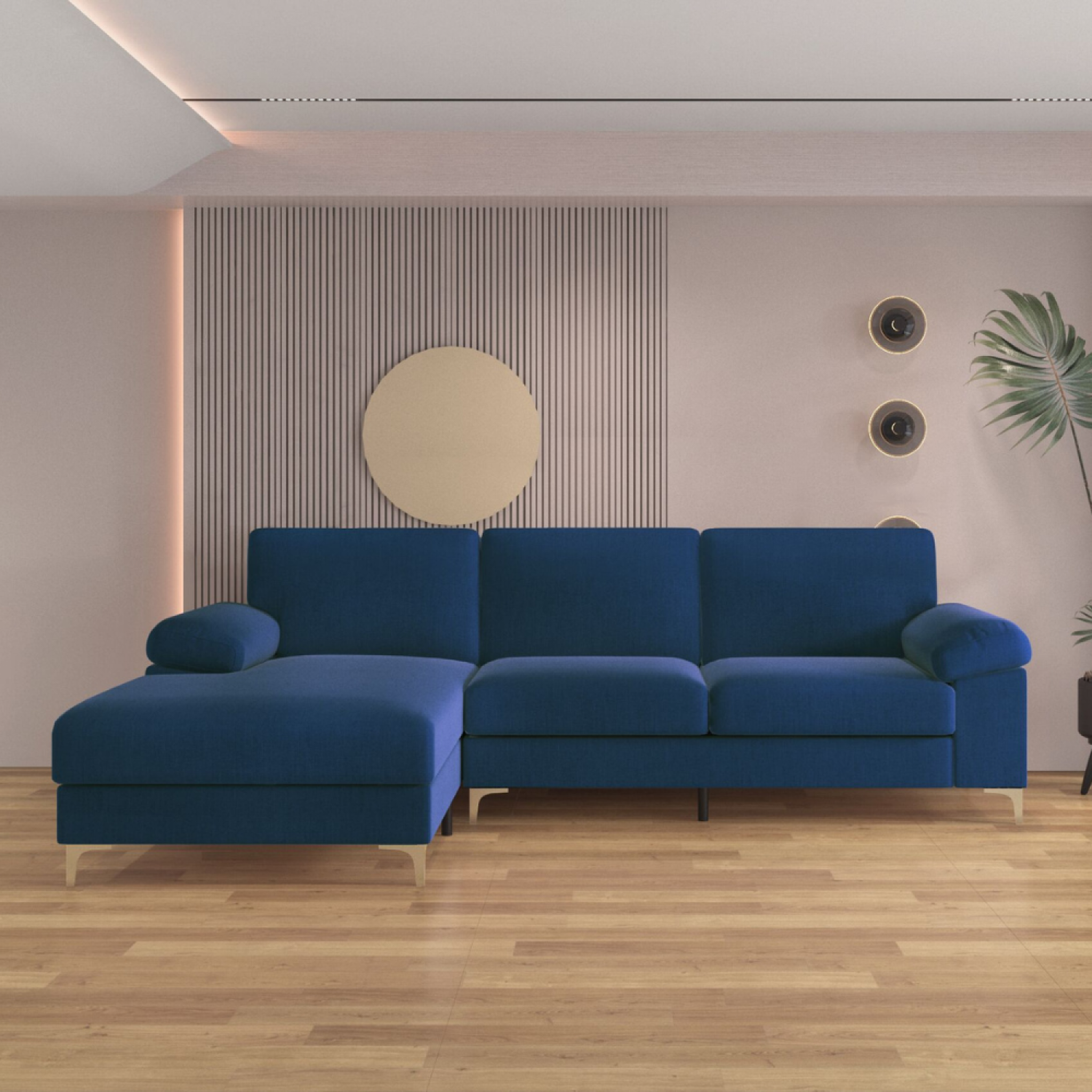 Voir la diapositive 2 : CONCEPT USINE Canapé d'angle gauche 4-5 places en velours bleu galway