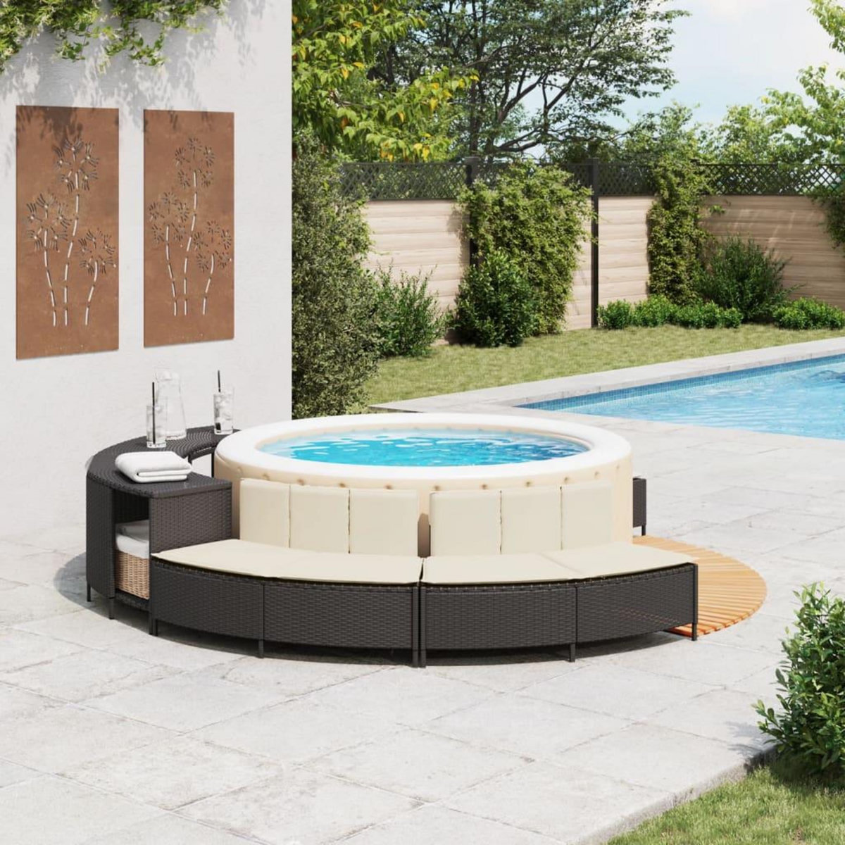 VIDAXL Bancs de spa avec coussins 2 pcs noir resine tressee