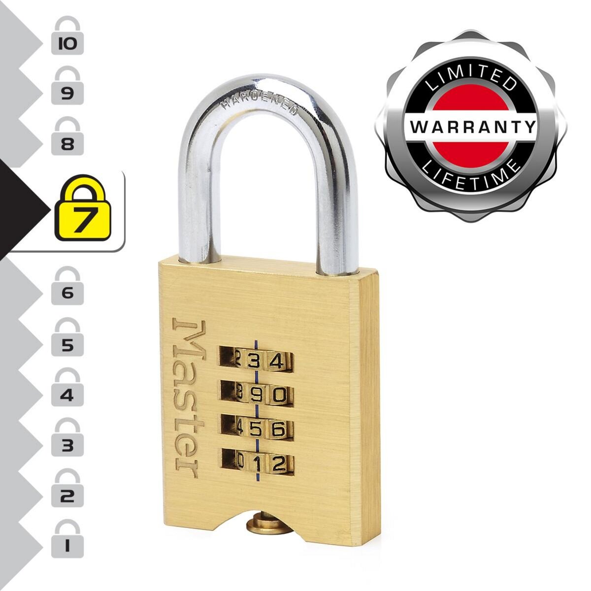 Master lock 651EURD Cadenas à Combinaison à 4 Chiffres en Laiton, Doré, 10 x 5,1 x 1,3 cm