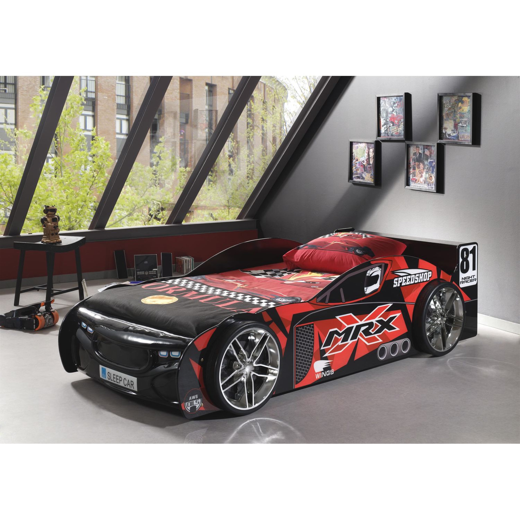 Voir la diapositive 2 : Lit enfant en forme de voiture de course avec sommier 90x200 SPEED