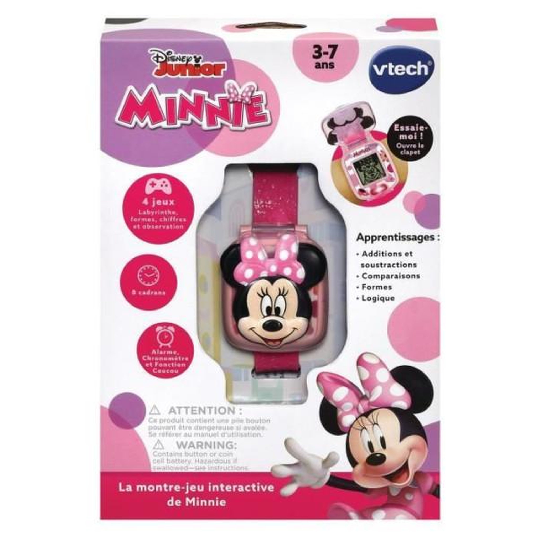 Voir la diapositive 2 : VTECH Montre-Jeu Interactive de Minnie - VTECH - Rose - Pour Enfant de 3 Ans et Plus