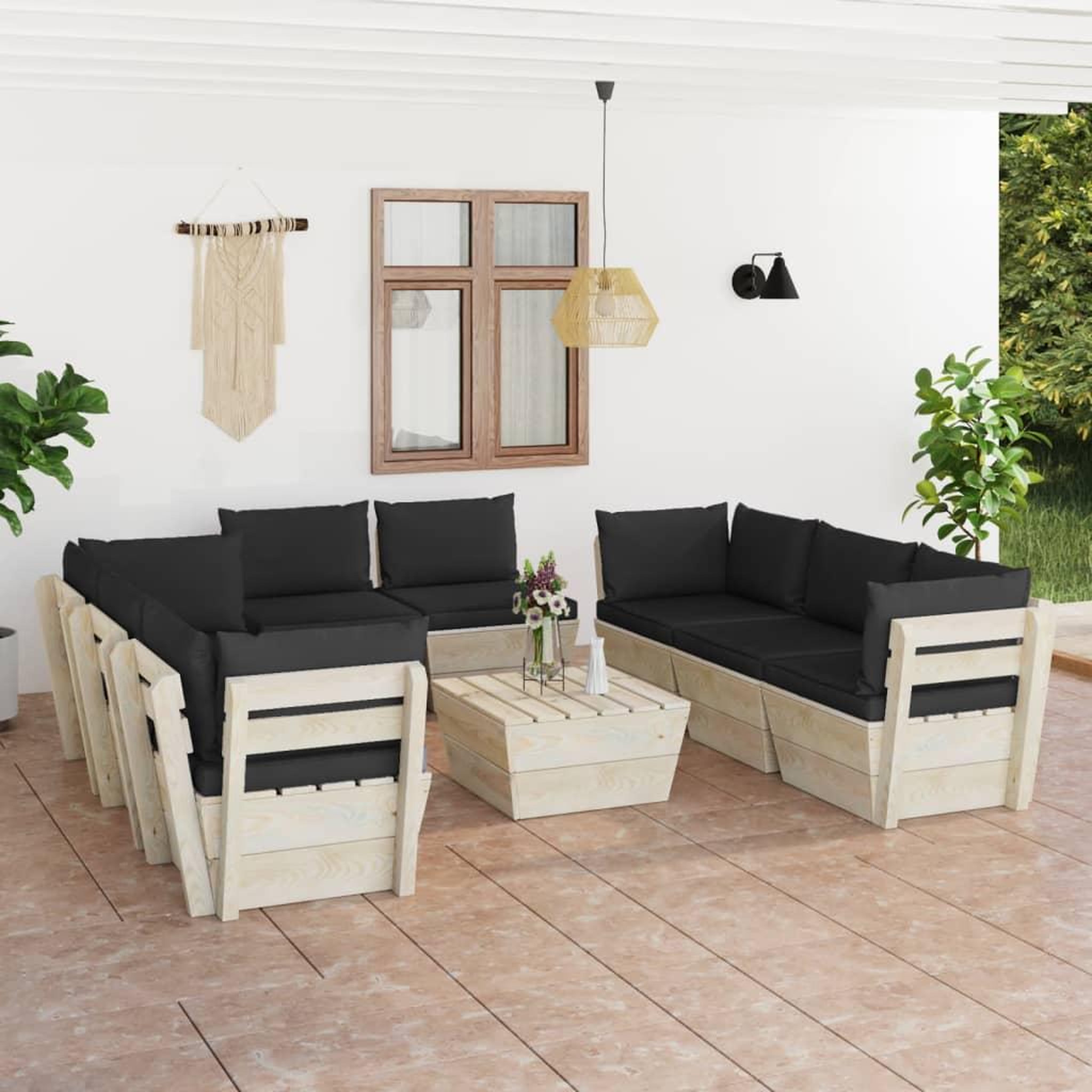 Voir la diapositive 1 : VIDAXL Salon de jardin palette 9 pcs avec coussins bois d'epicea