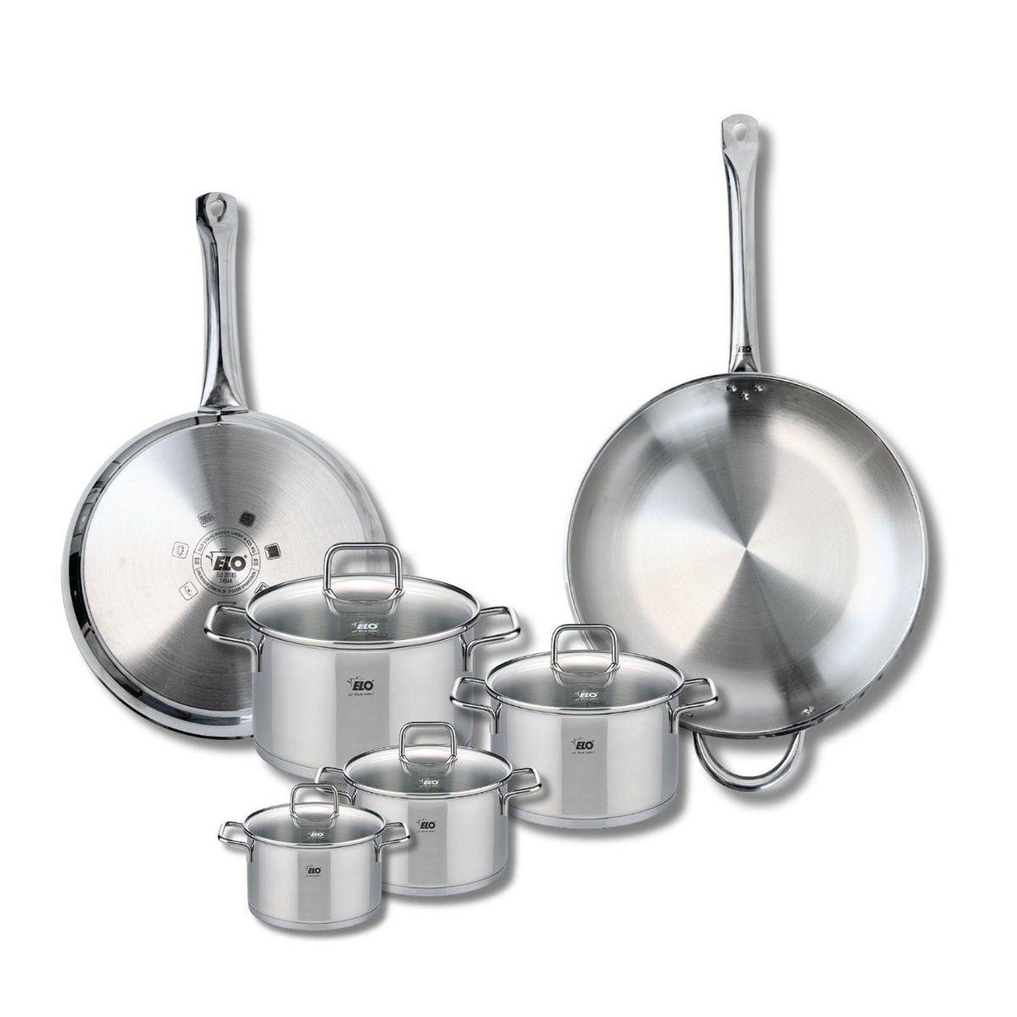 ELO Ensemble de 2 poêles de cuisson 28 et 32 cm et 4 faitouts 12, 14, 16 et 20 cm elo profi citrin