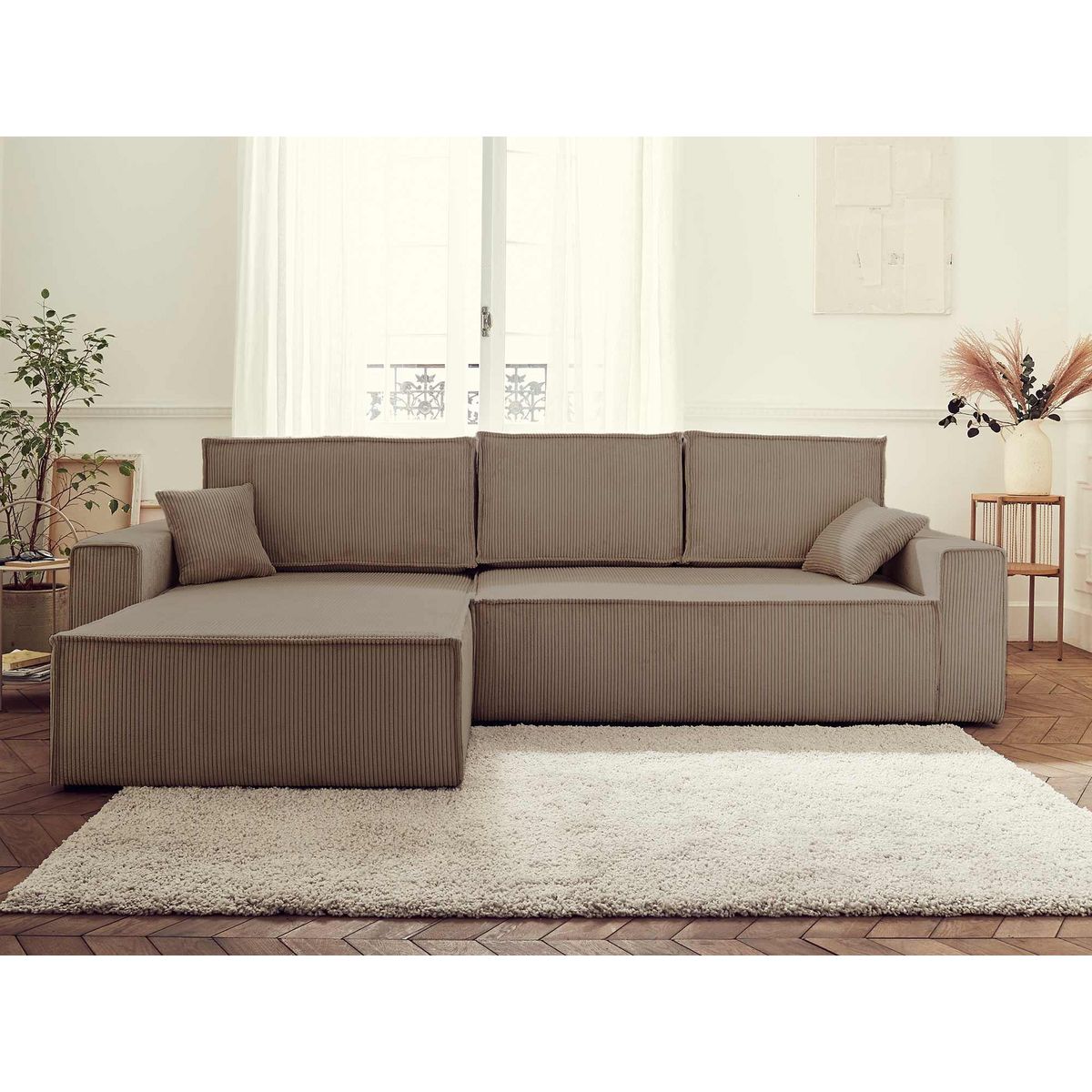 BEST MOBILIER Dellia - canapé d'angle réversible convertible - avec coffre - en velours côtelé - 4 places