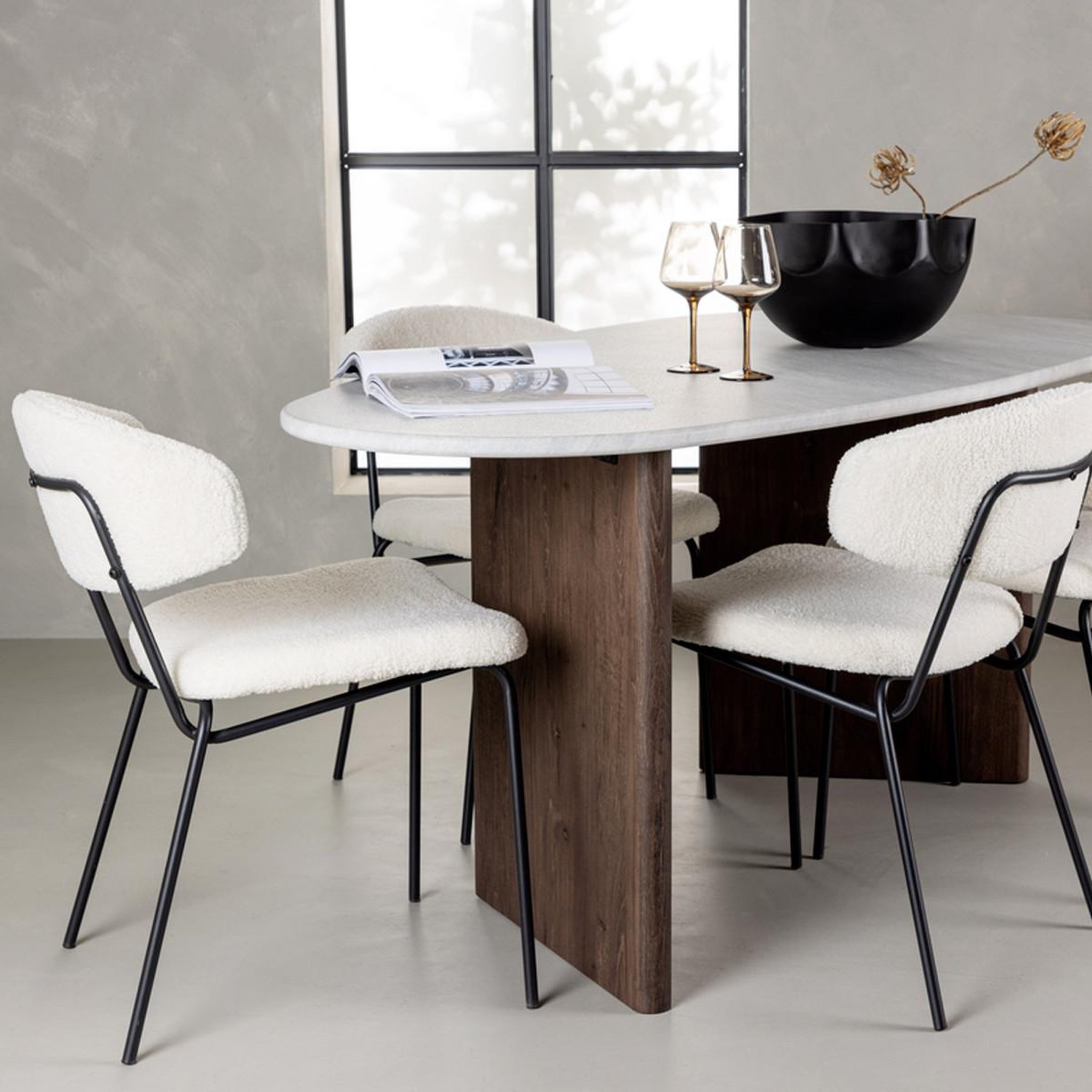 Voir la diapositive 4 : Paris Prix Ensemble table à manger & 4 chaises  gronvik & chico  180cm gris clair & blanc crème