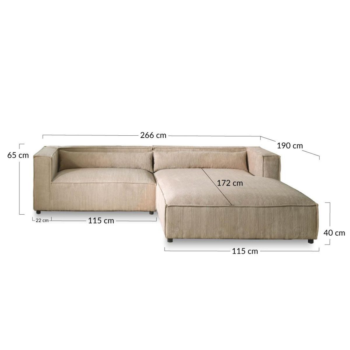 LISA DESIGN Ela - canapé d'angle droit 4 places - en velours côtelé - style contemporain