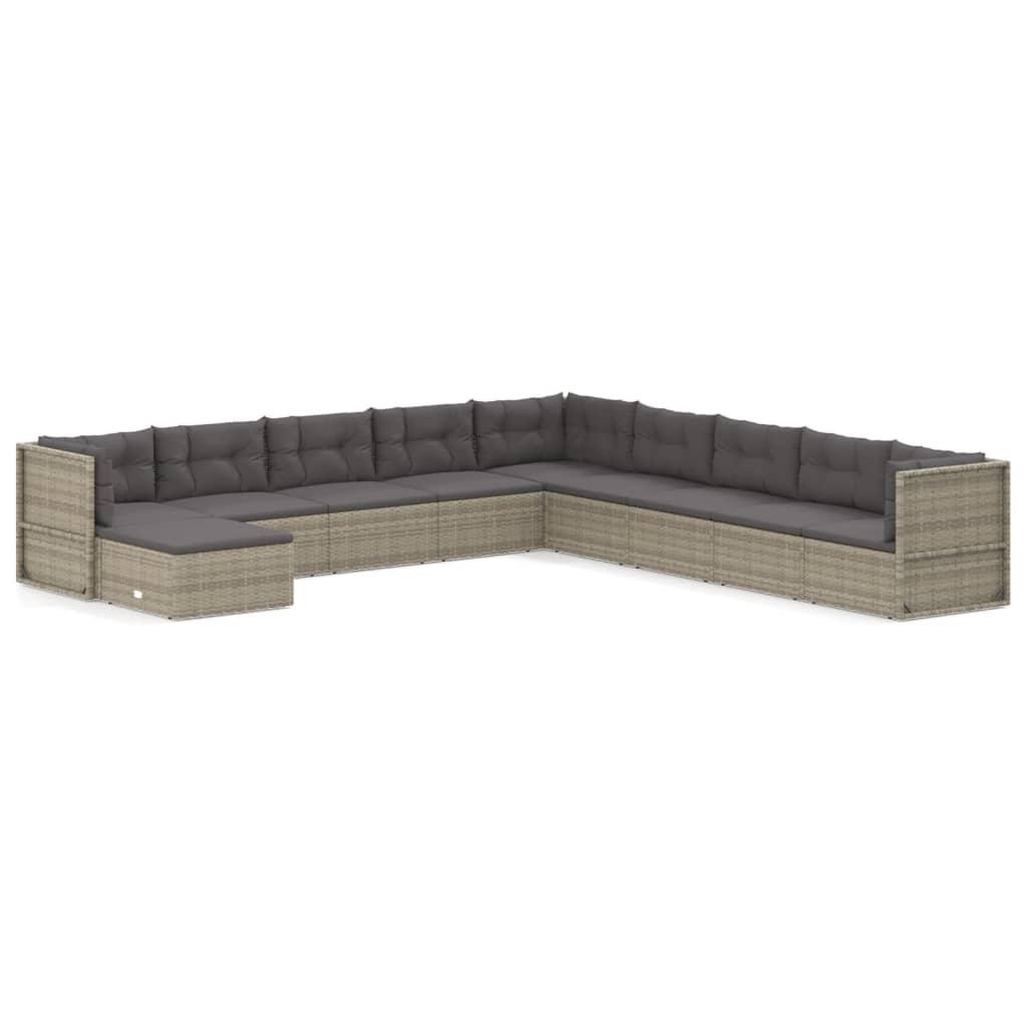 Voir la diapositive 2 : VIDAXL Salon de jardin 10 pcs avec coussins Gris Resine tressee