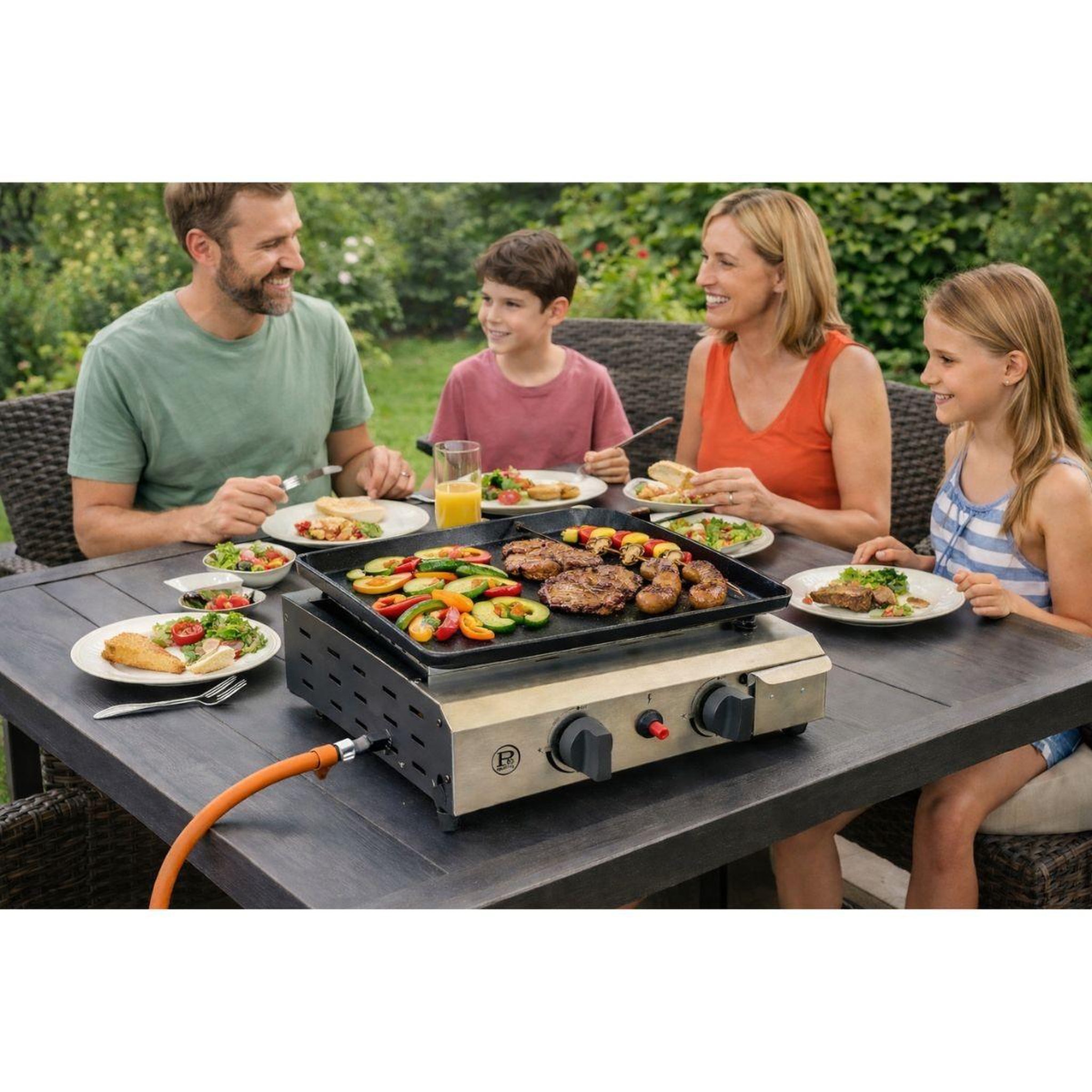 Voir la diapositive 4 : INTEC Plancha à gaz 4800w modulable 3 hauteurs 2 bruleurs allumage piezo - plaque de cuisson céramique 42x36cm intec