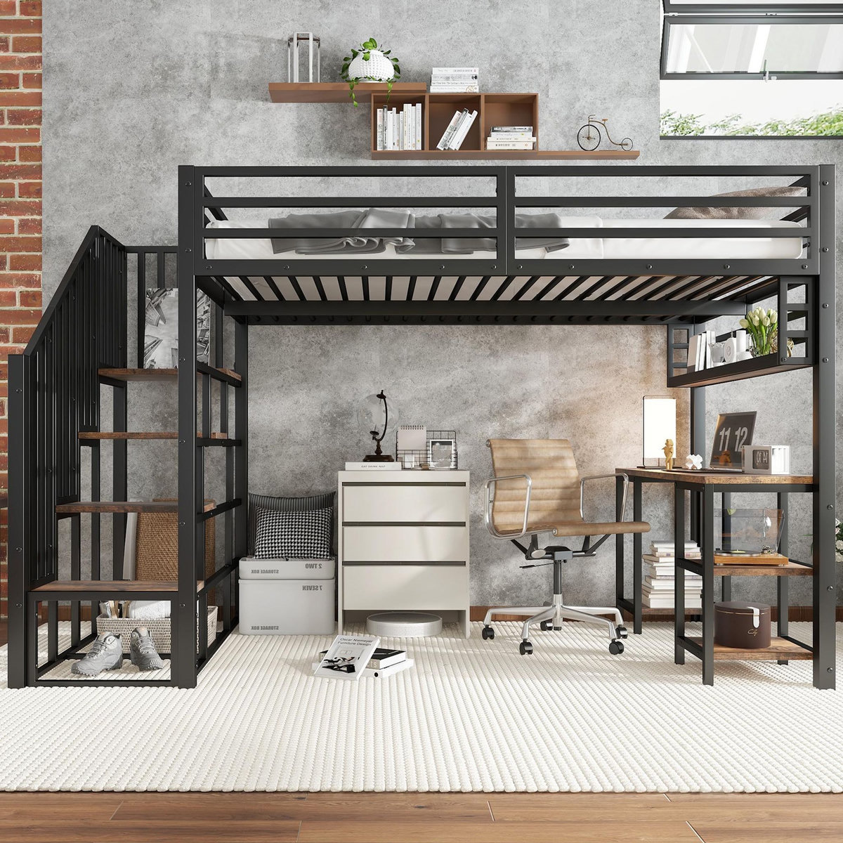 MERAX Lit mezzanine 120x200 cm coloris noir métal