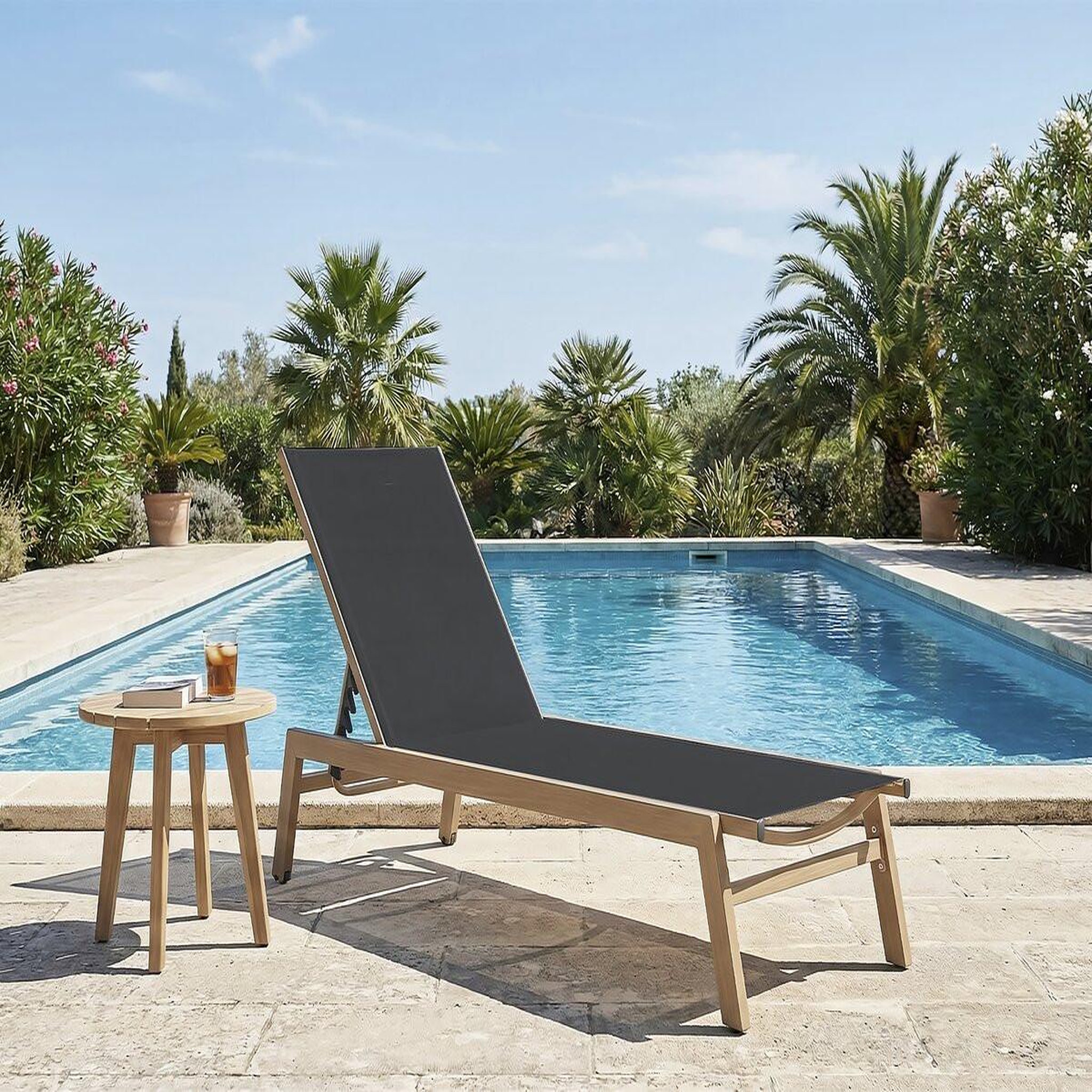 Voir la diapositive 2 : Habitat et Jardin Bain de soleil en aluminium imitation bois   elysia  - noir