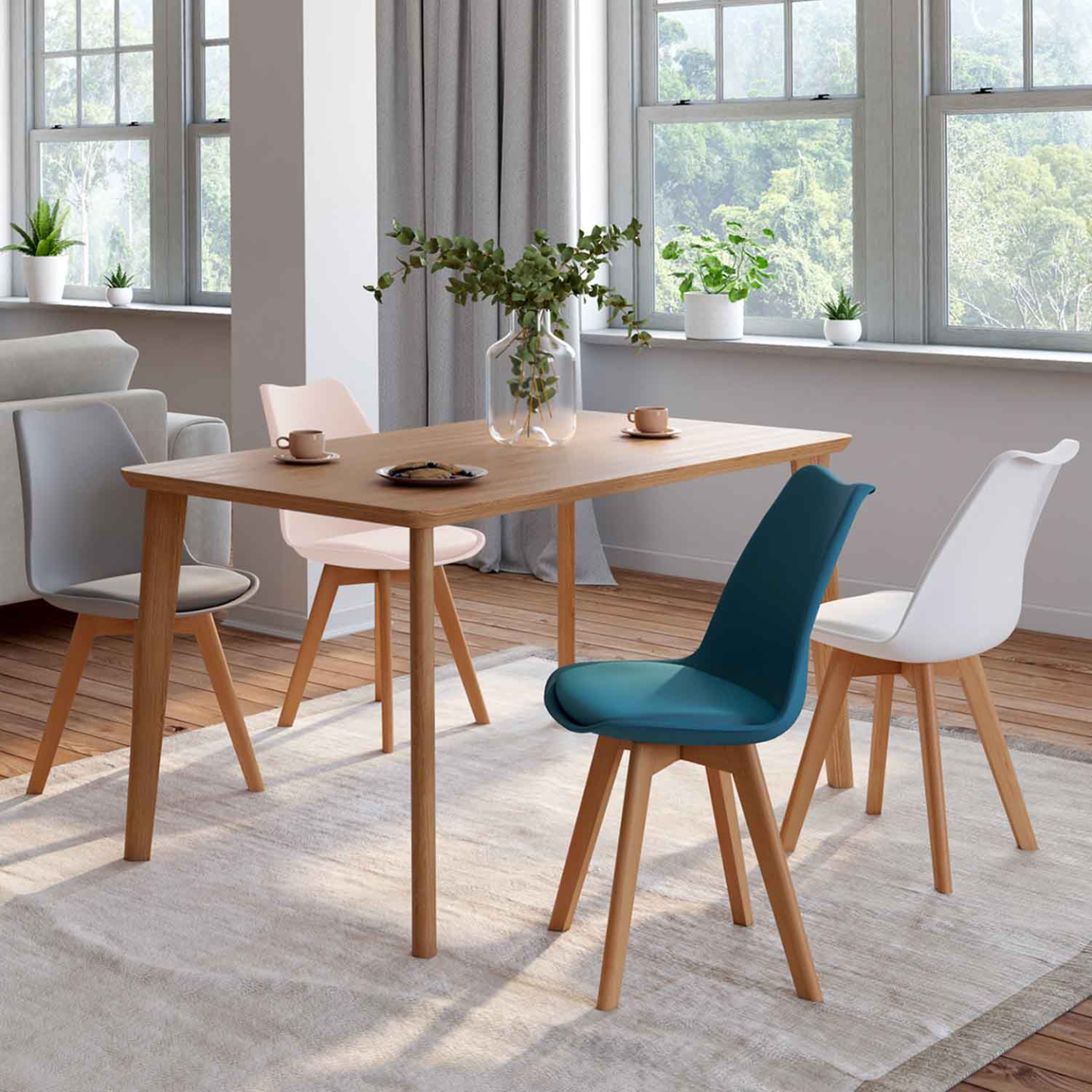 Voir la diapositive 2 : ID MARKET Lot de 4 chaises scandinaves sara mix color pastel rose, blanc, gris clair, bleu