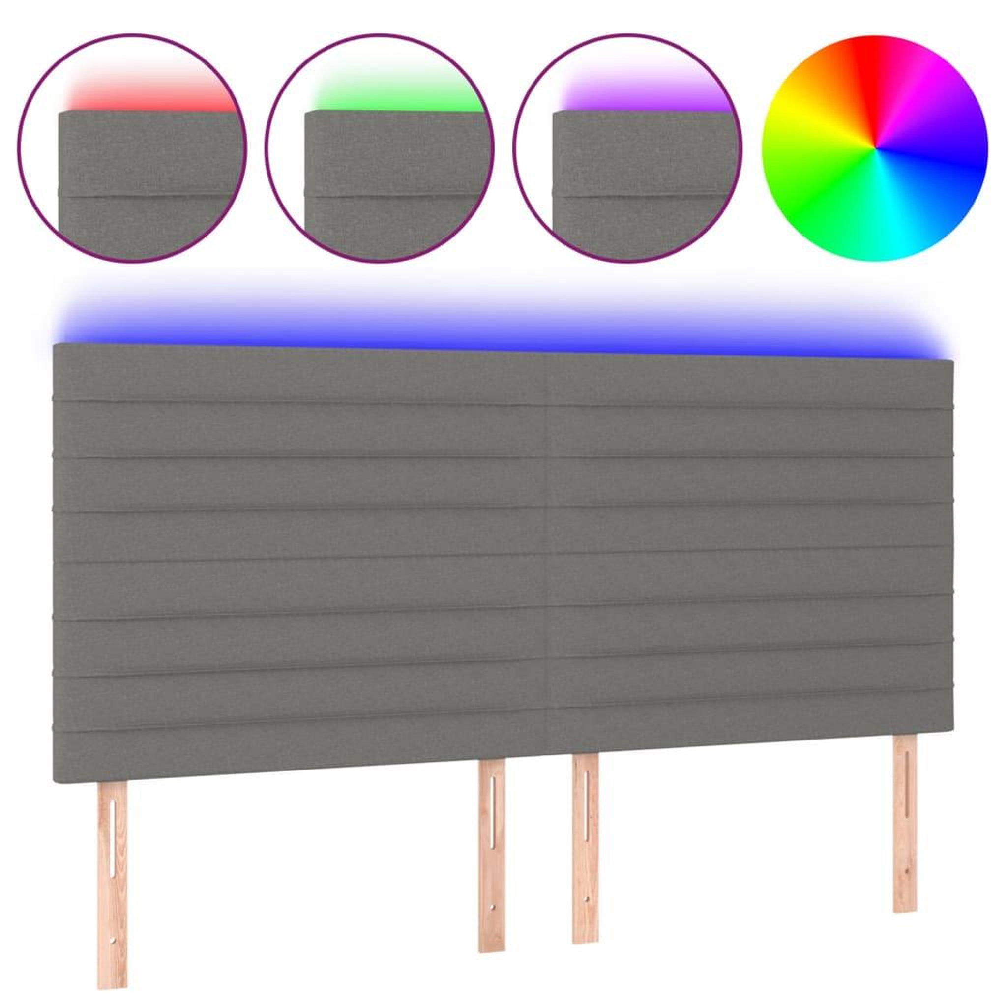 Voir la diapositive 2 : VIDAXL Tete de lit a LED Gris fonce 200x5x118/128 cm Tissu