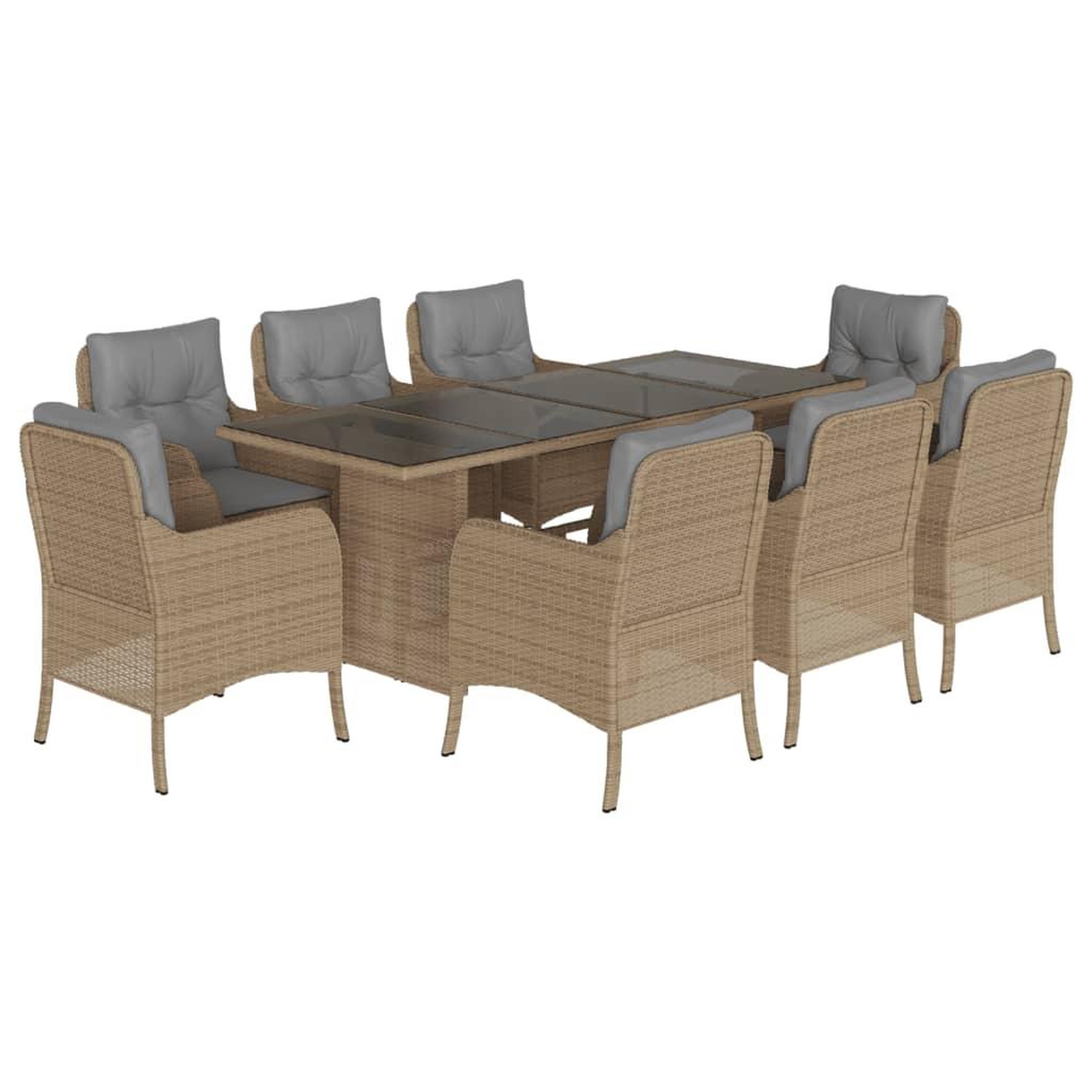Voir la diapositive 2 : VIDAXL Ensemble a manger de jardin et coussins 9 pcs beige Poly rotin