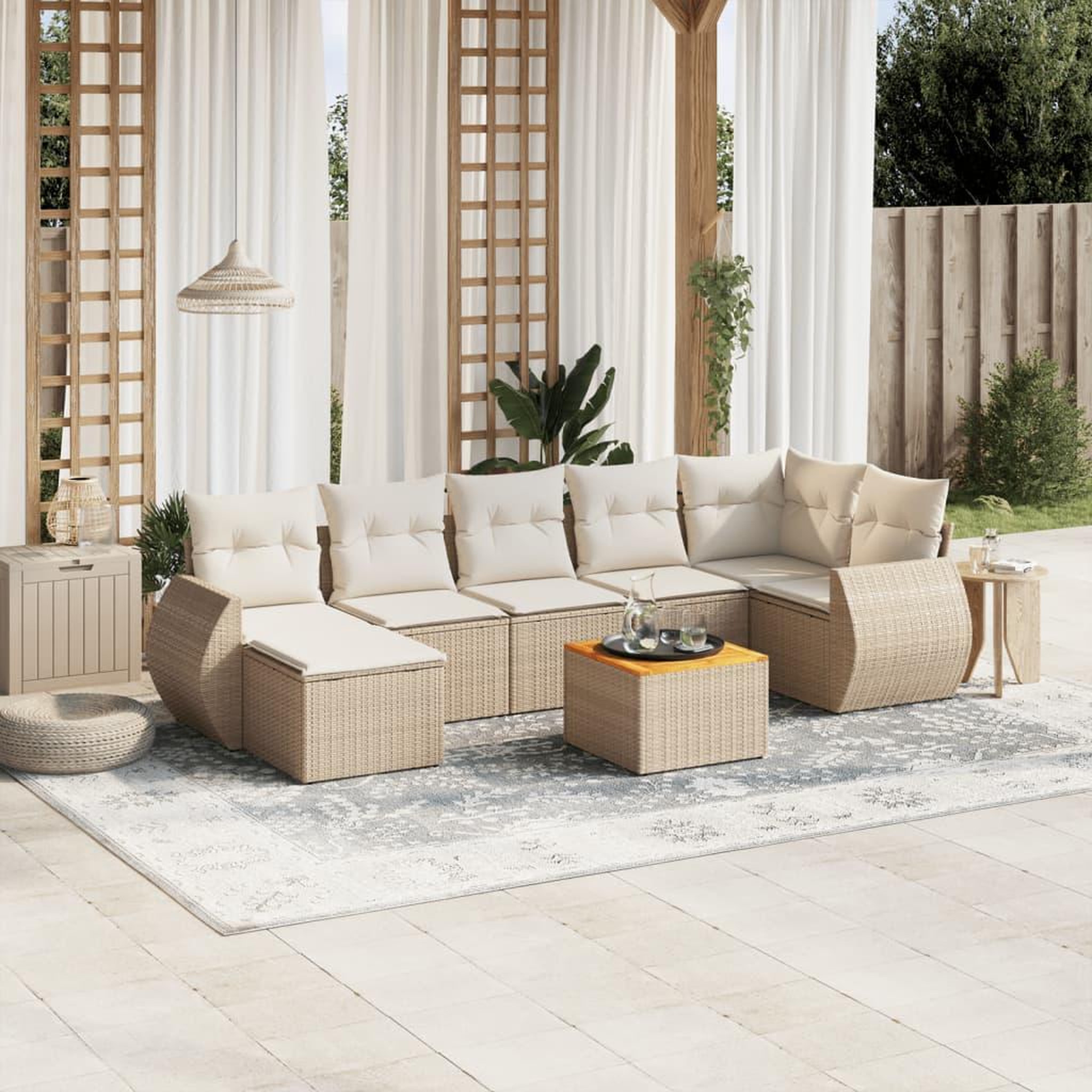 VIDAXL Salon de jardin avec coussins 8 pcs beige resine tressee