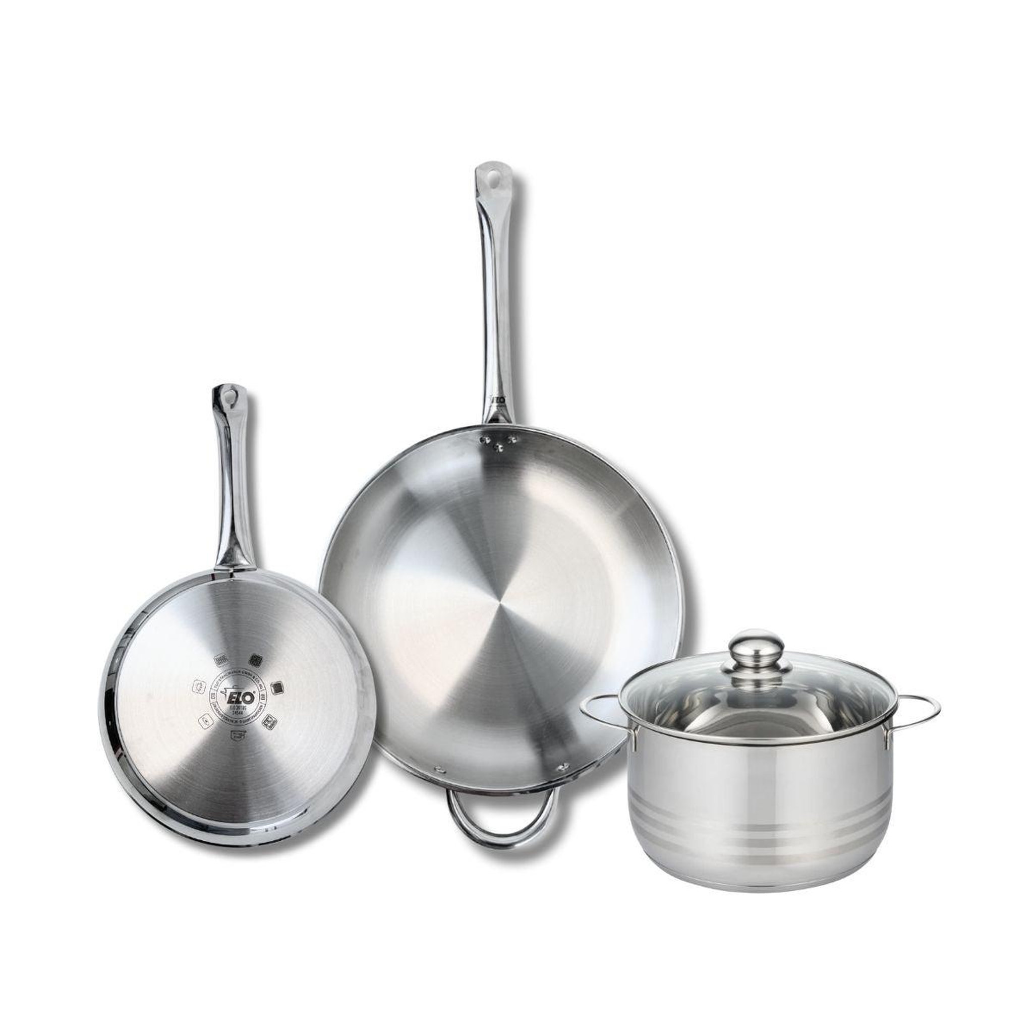 ELO Ensemble de 2 poêles de cuisson 24 et 32 cm et 1 faitout 20 cm elo profi brillant