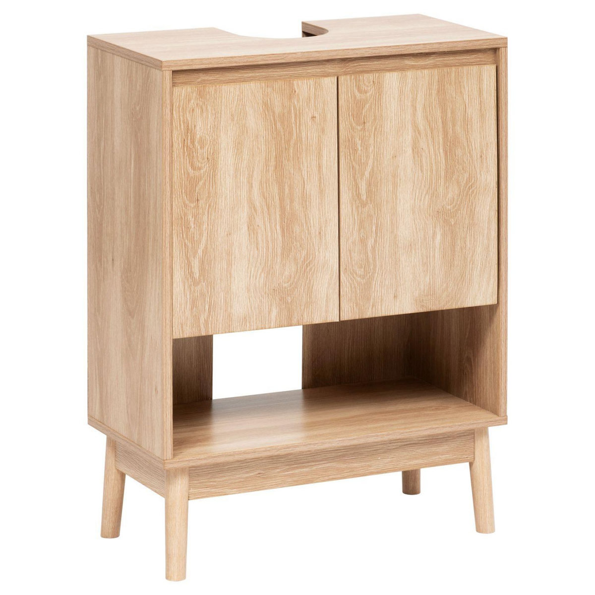 FIVE Meuble sous vasque 2 portes et 1 niche effet bois naturel ABANA - Beige