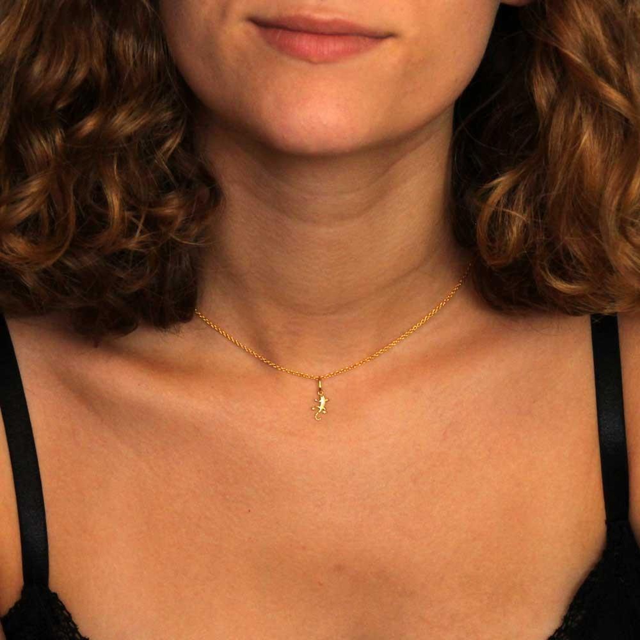 Voir la diapositive 3 : L'ATELIER D'AZUR Collier - Pendentif Or Jaune Salamandre - Chaine Dorée