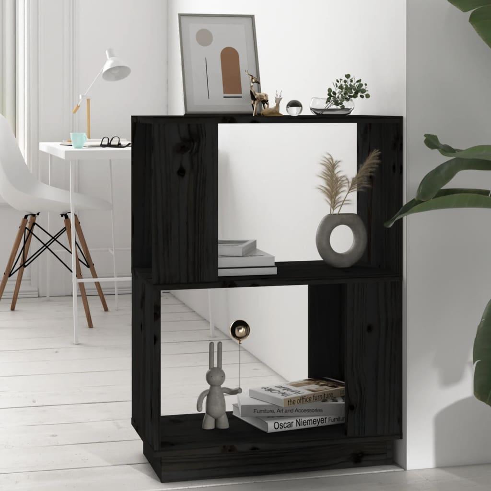 Voir la diapositive 1 : VIDAXL Bibliotheque/Separateur de piece Noir 51x25x70 cm Pin solide