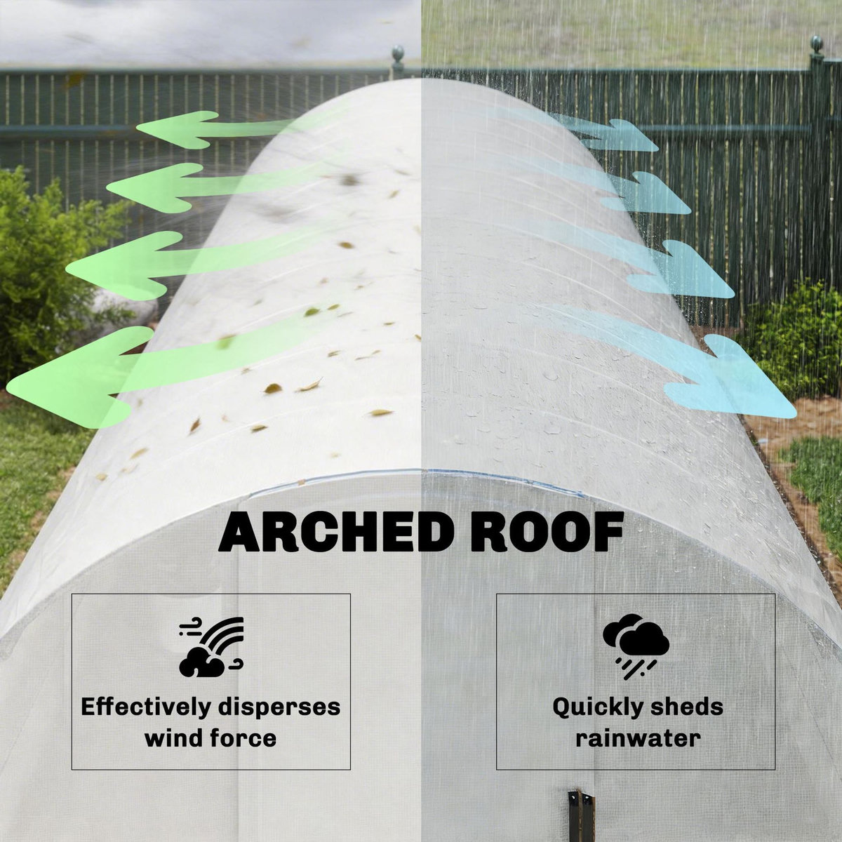 OUTSUNNY Serre tunnel de jardin 24 m² porte 12 fenêtres acier PE blanc